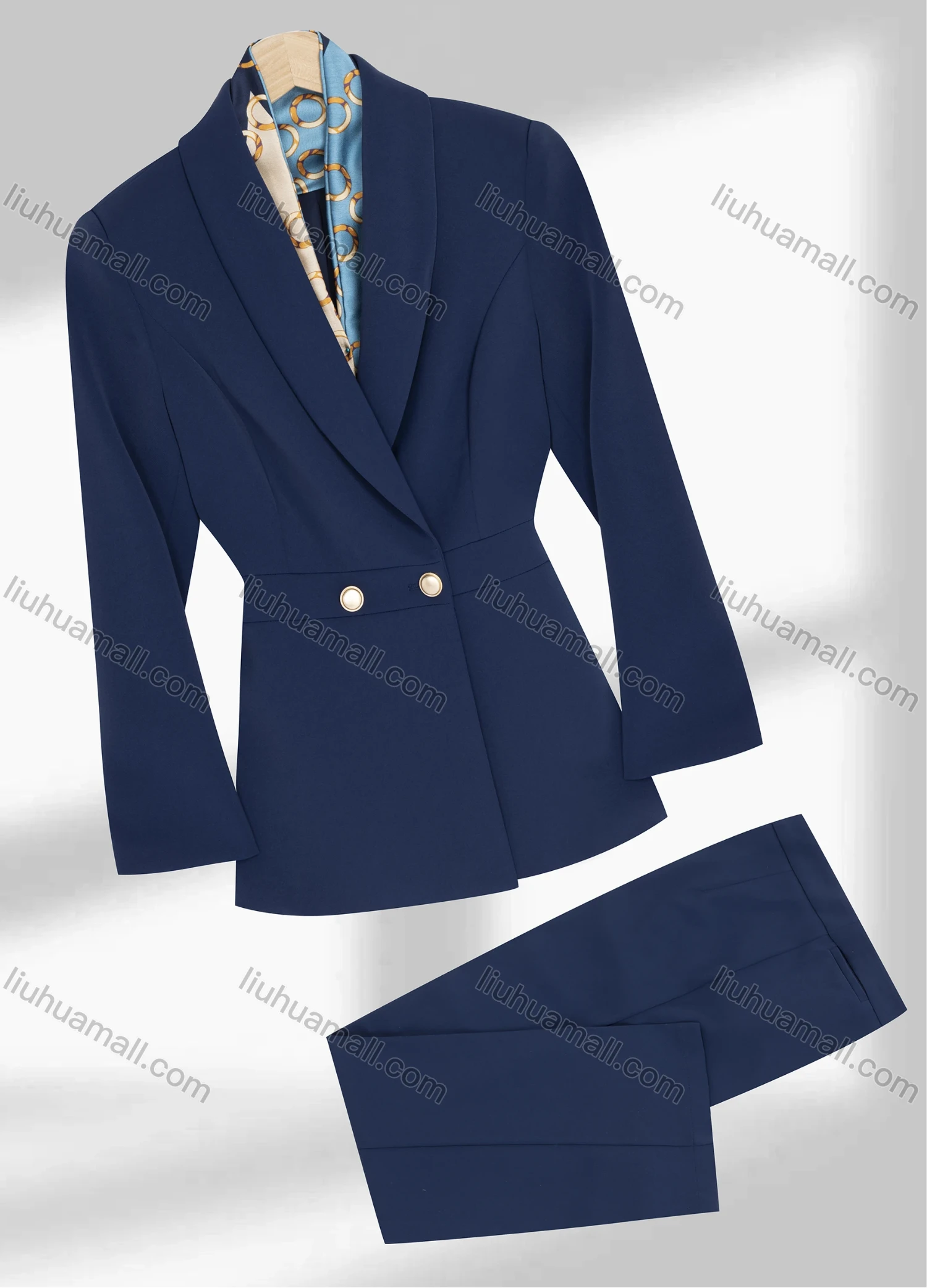 Wholesale Women's Formal Shawl Collar Double Breasted Plain Blazer & Pants 2-Piece Suit Sets - Liuhuamall