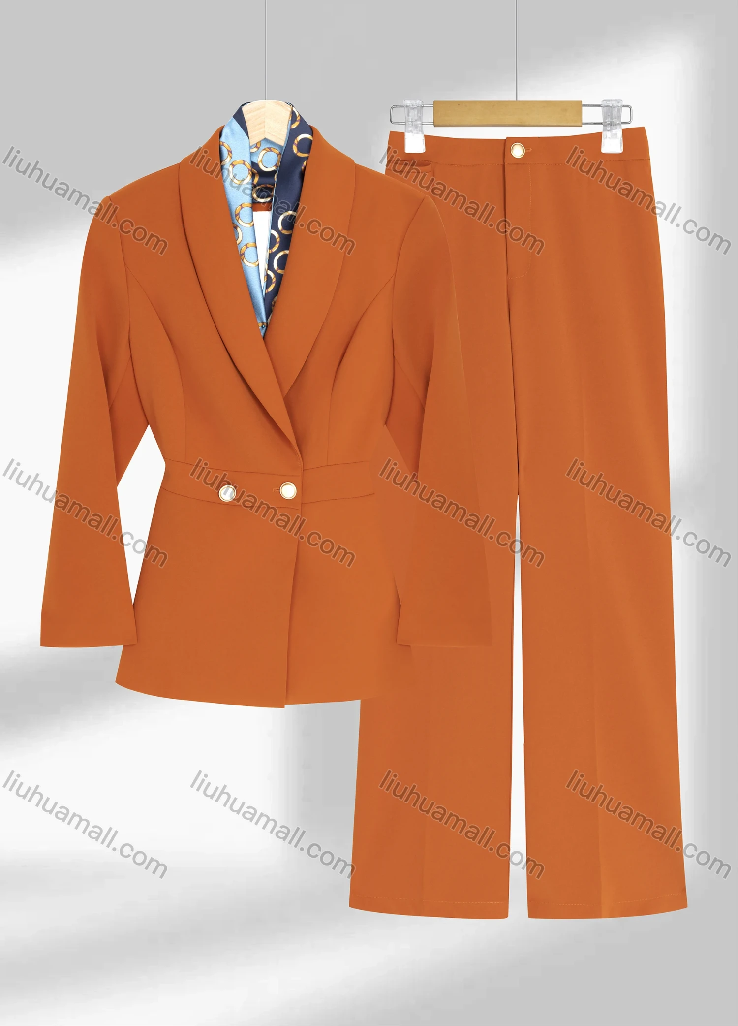 Wholesale Women's Formal Shawl Collar Double Breasted Plain Blazer & Pants 2-Piece Suit Sets - Liuhuamall