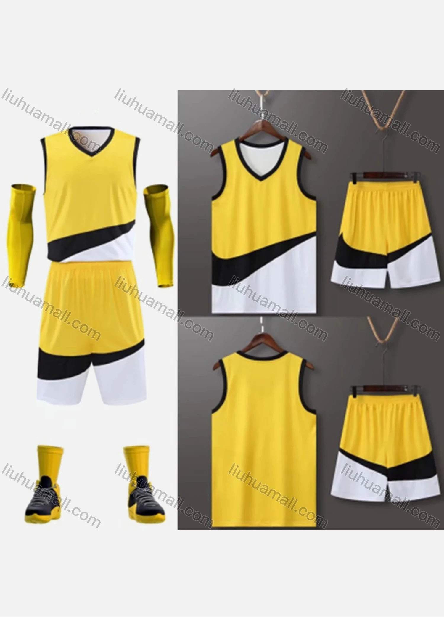 Wholesale Men's Athletic Workout V Neck Colorblock Basketball Tank Top & Sport Shorts BK002# - Liuhuamall