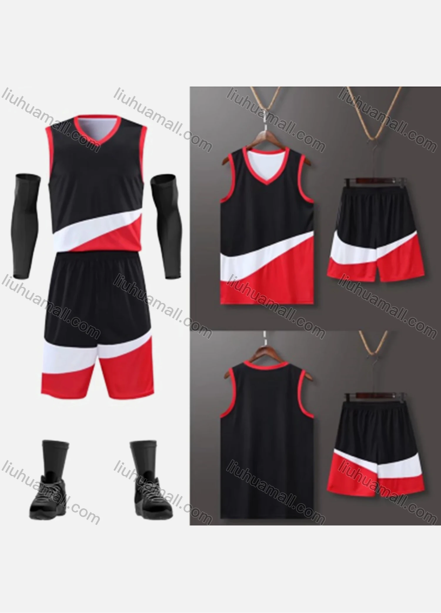 Wholesale Men's Athletic Workout V Neck Colorblock Basketball Tank Top & Sport Shorts BK002# - Liuhuamall