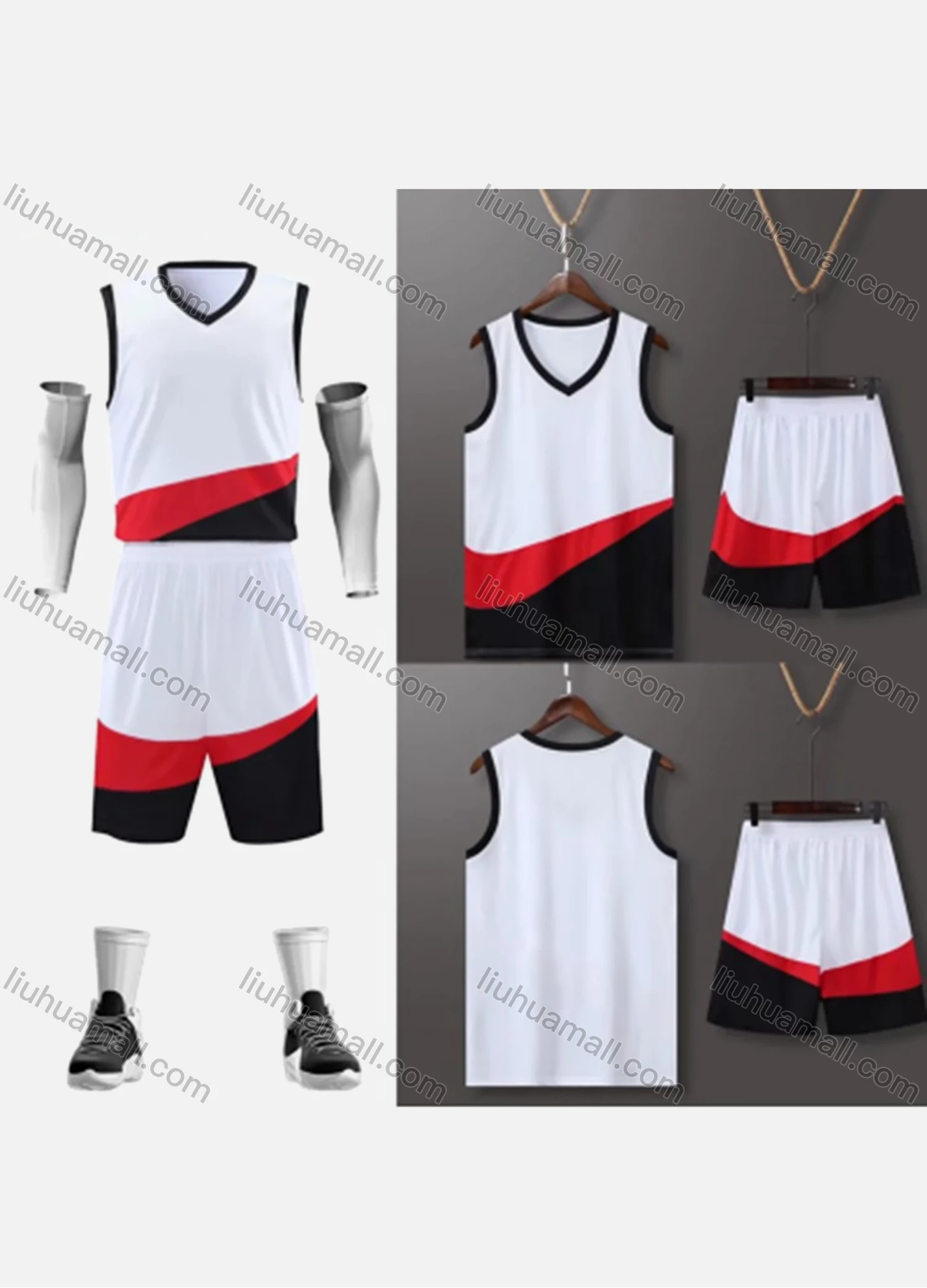 Wholesale Men's Athletic Workout V Neck Colorblock Basketball Tank Top & Sport Shorts BK002# - Liuhuamall