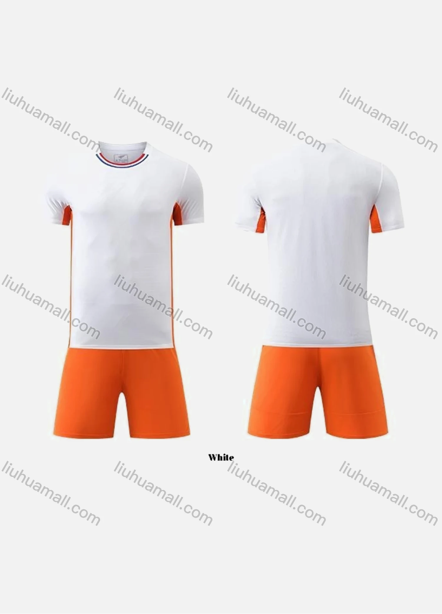 Wholesale Men's Athletic Workout Round Neck Plain Contrast Striped Trim Jersey T-Shirts & Sport Shorts F002# - Liuhuamall