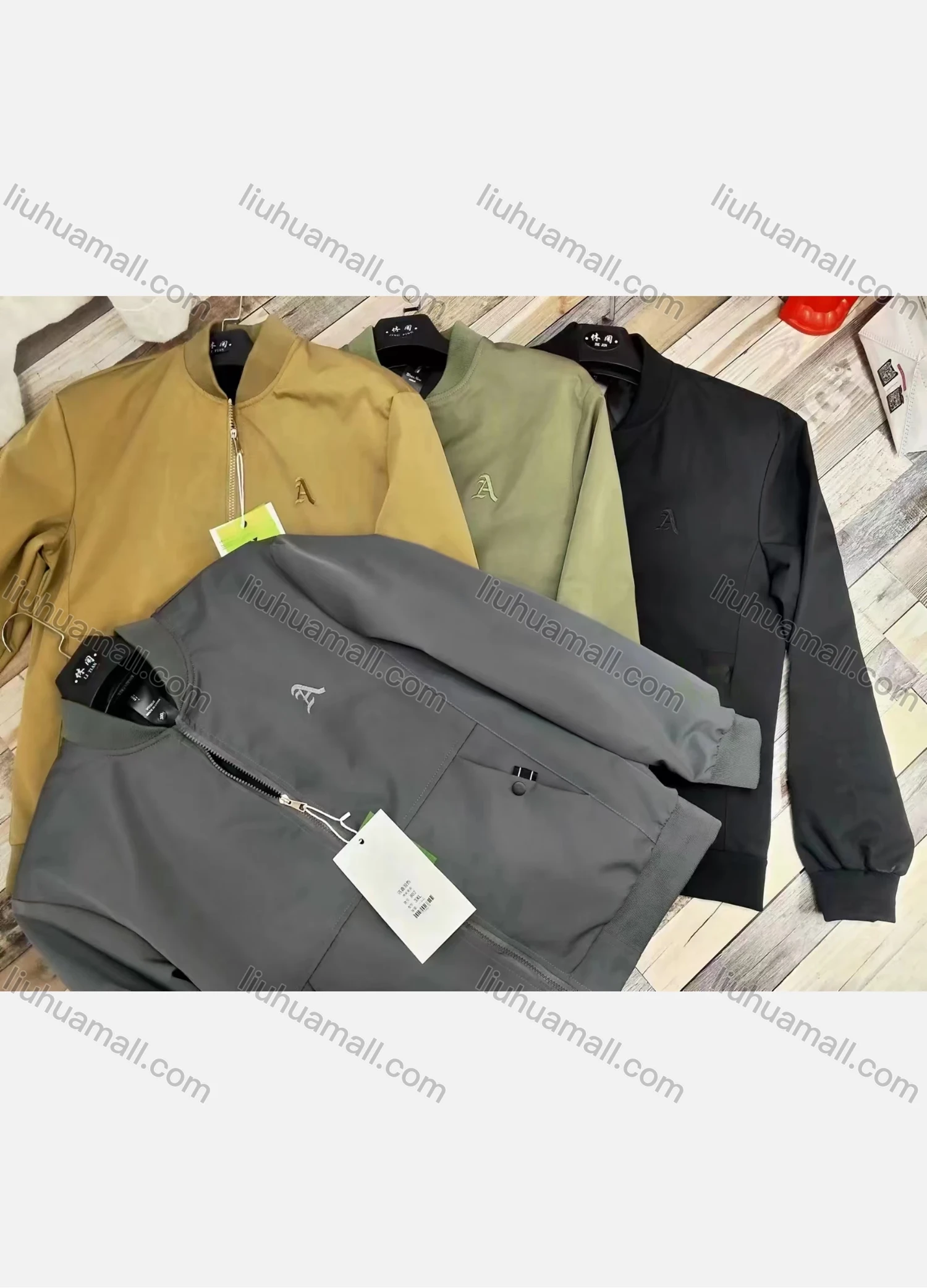 Wholesale Men's Casual Plain Embroidery Label Long Sleeve Zipper Patch Pocket Baseball Jacket J001# - Liuhuamall