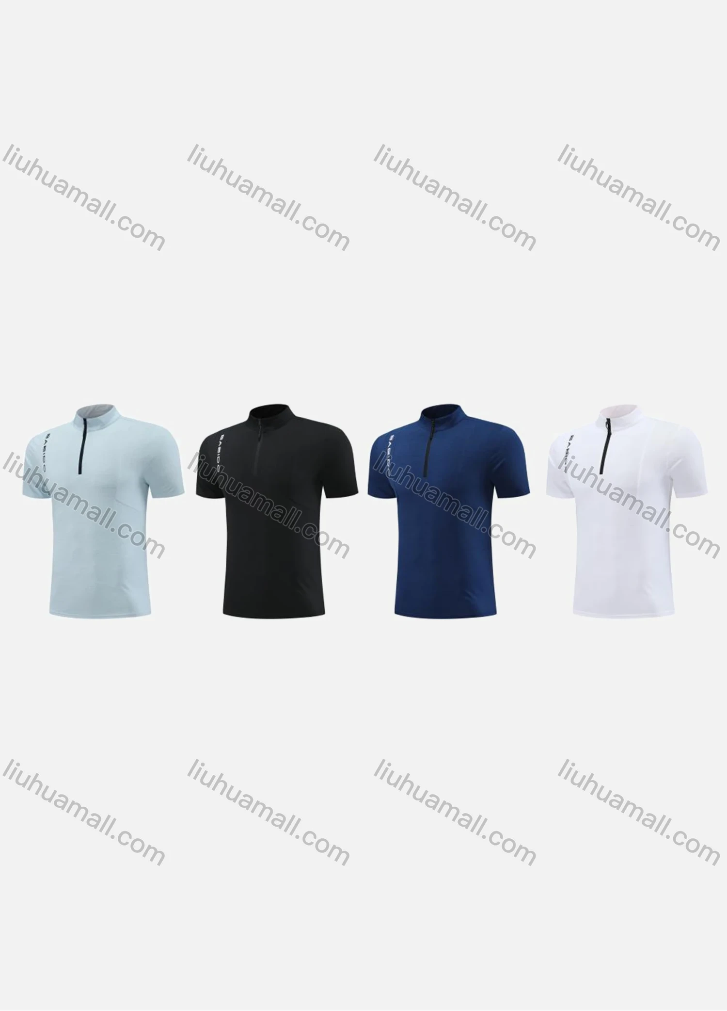 Wholesale Men's Athletic Workout Letter Mock Neck Quarter Zip Short Sleeve Top R001# - Liuhuamall