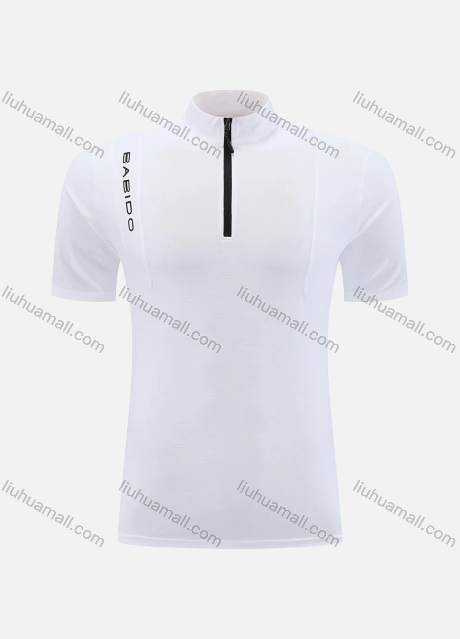 Wholesale Men's Athletic Workout Letter Mock Neck Quarter Zip Short Sleeve Top R001# - Liuhuamall