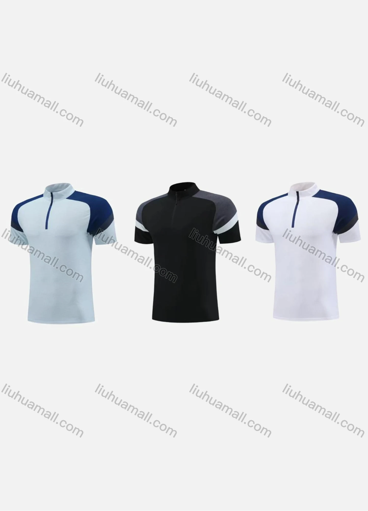 Wholesale Men's Athletic Workout Colorblock Mock Neck Quarter Zip Short Sleeve Top R002# - Liuhuamall