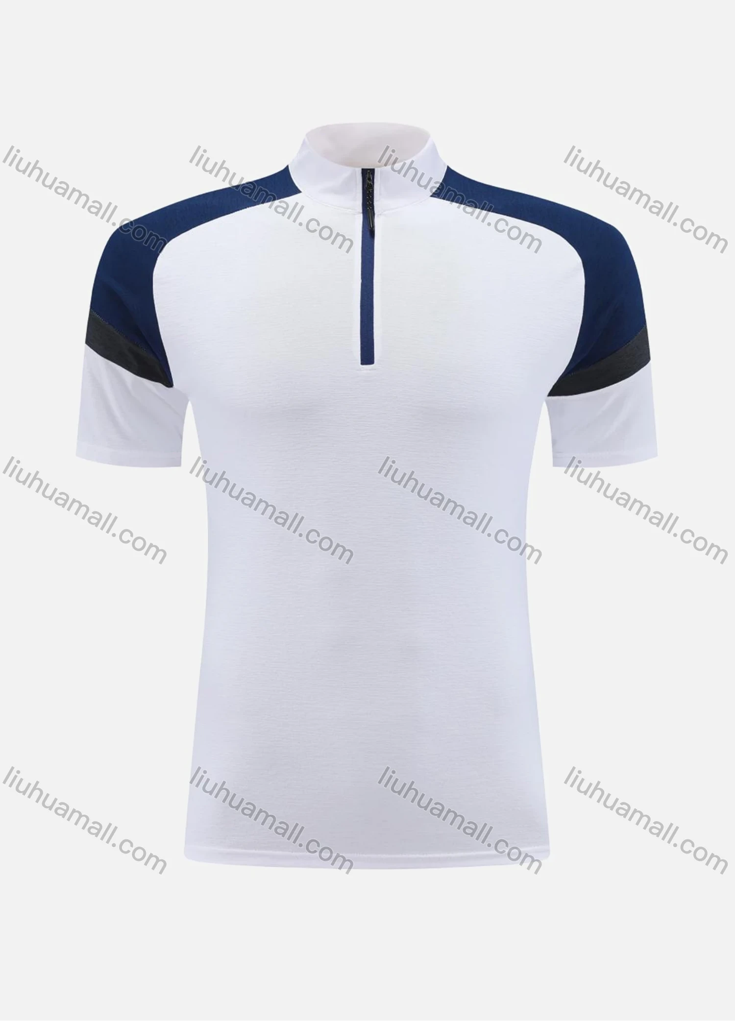 Wholesale Men's Athletic Workout Colorblock Mock Neck Quarter Zip Short Sleeve Top R002# - Liuhuamall