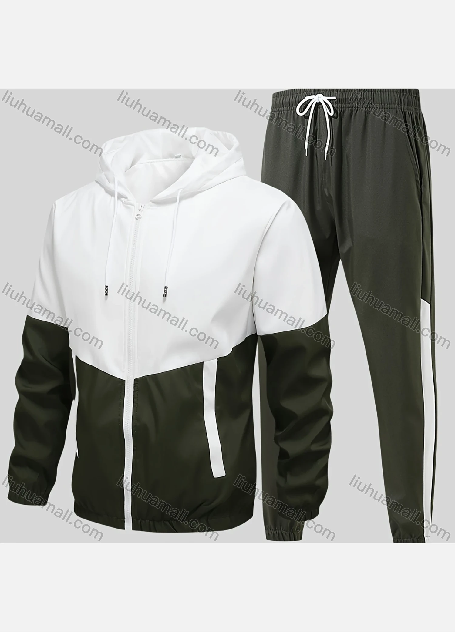 Wholesale Men's Athletic Colorblock Windproof Drawstring Hooded Long Sleeve Zipper Jacket & Pocket Jogger Pant Wb001# - Liuhuamall