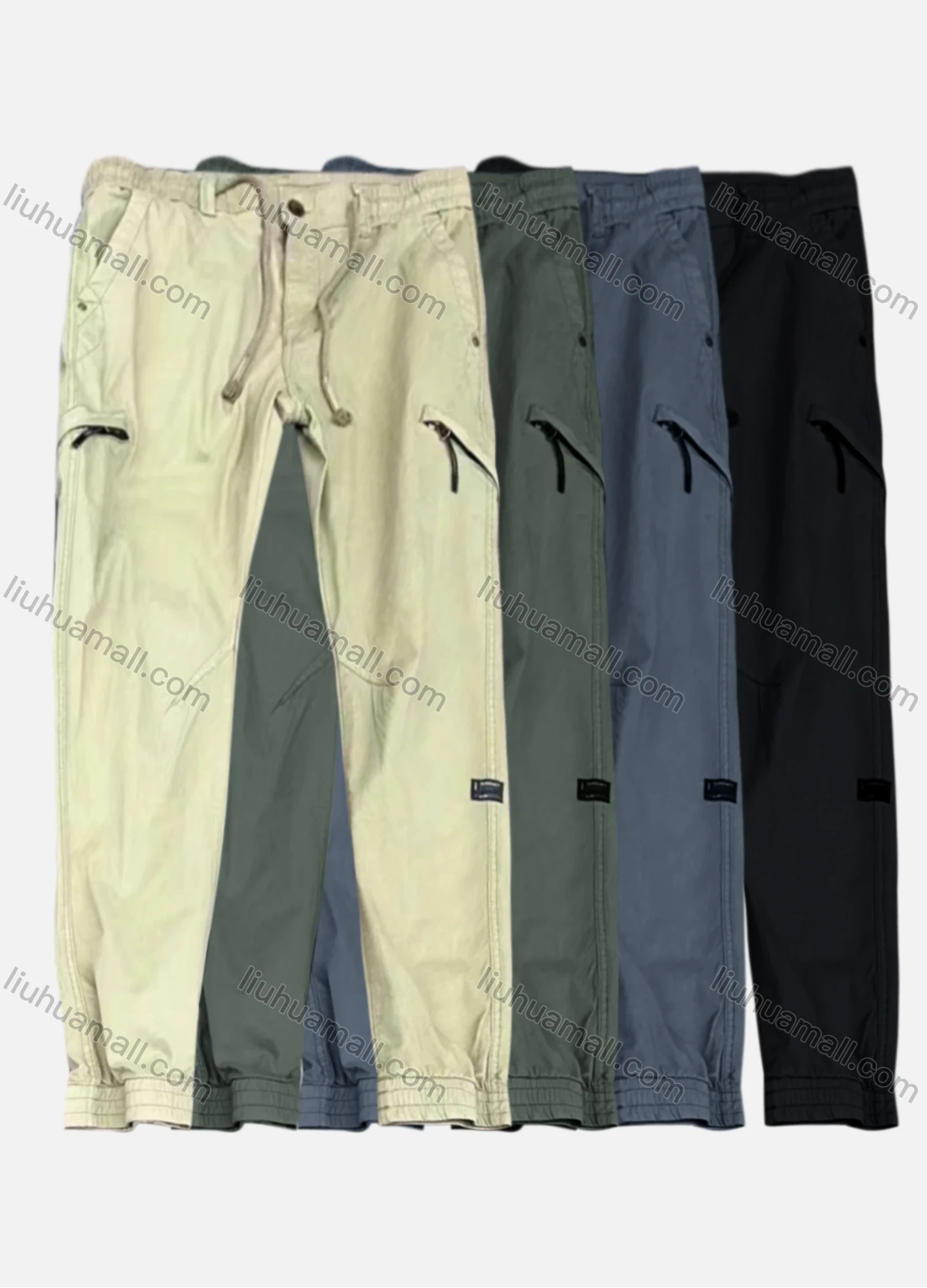 Wholesale Men's Casual Plain Zipper Pockets Drawstring Cargo Pant 667# - Liuhuamall