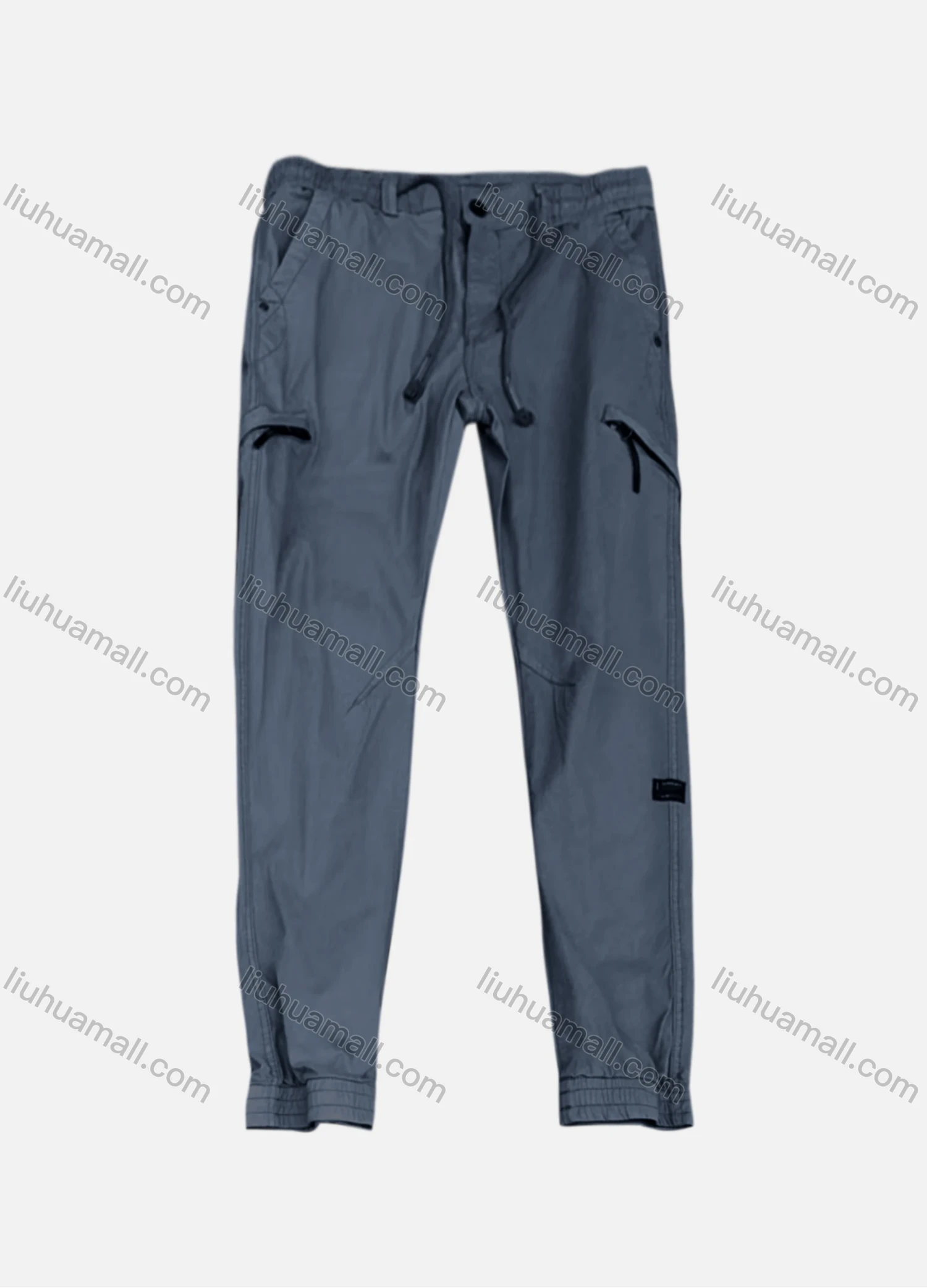 Wholesale Men's Casual Plain Zipper Pockets Drawstring Cargo Pant 667# - Liuhuamall