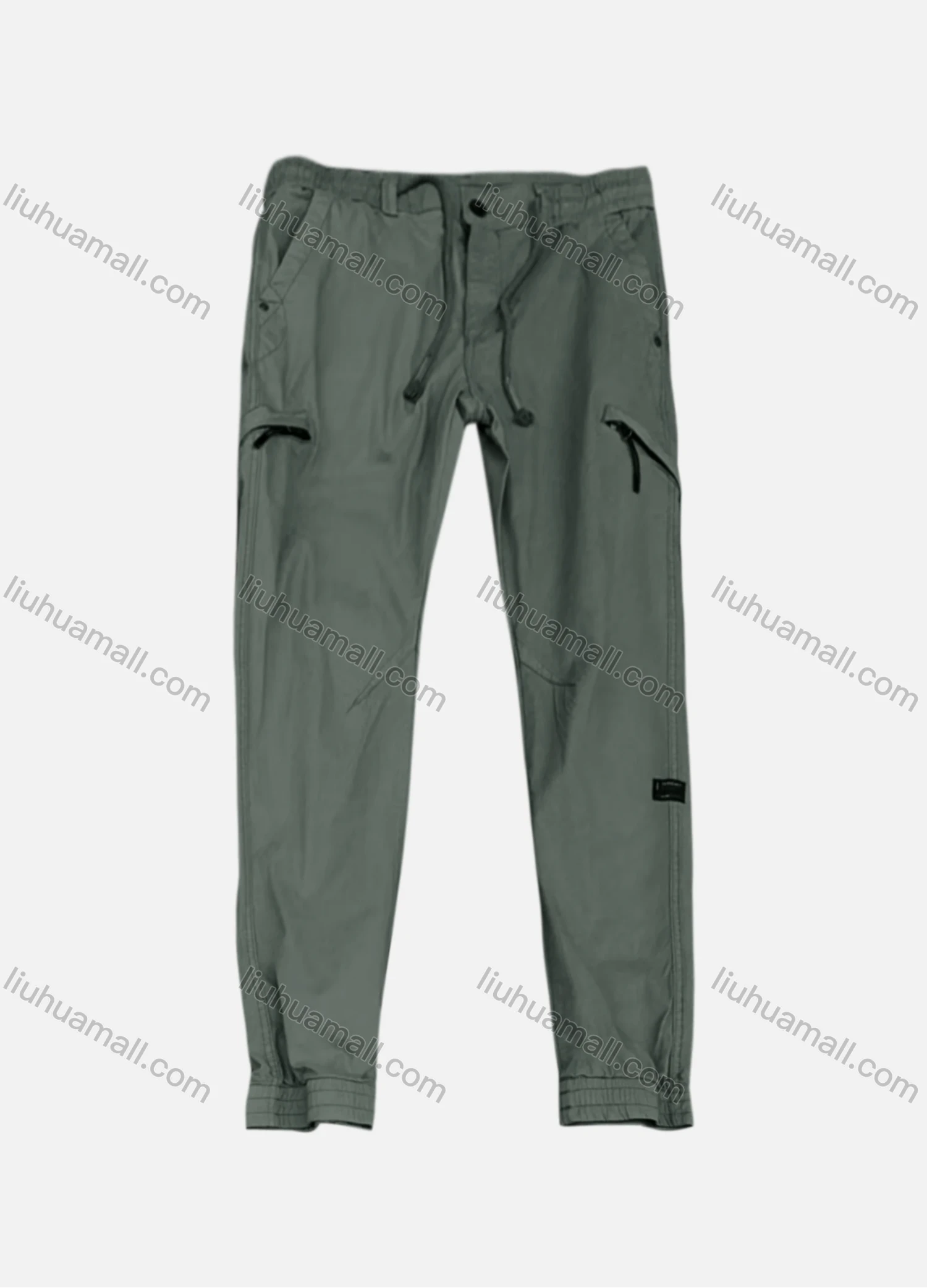 Wholesale Men's Casual Plain Zipper Pockets Drawstring Cargo Pant 667# - Liuhuamall