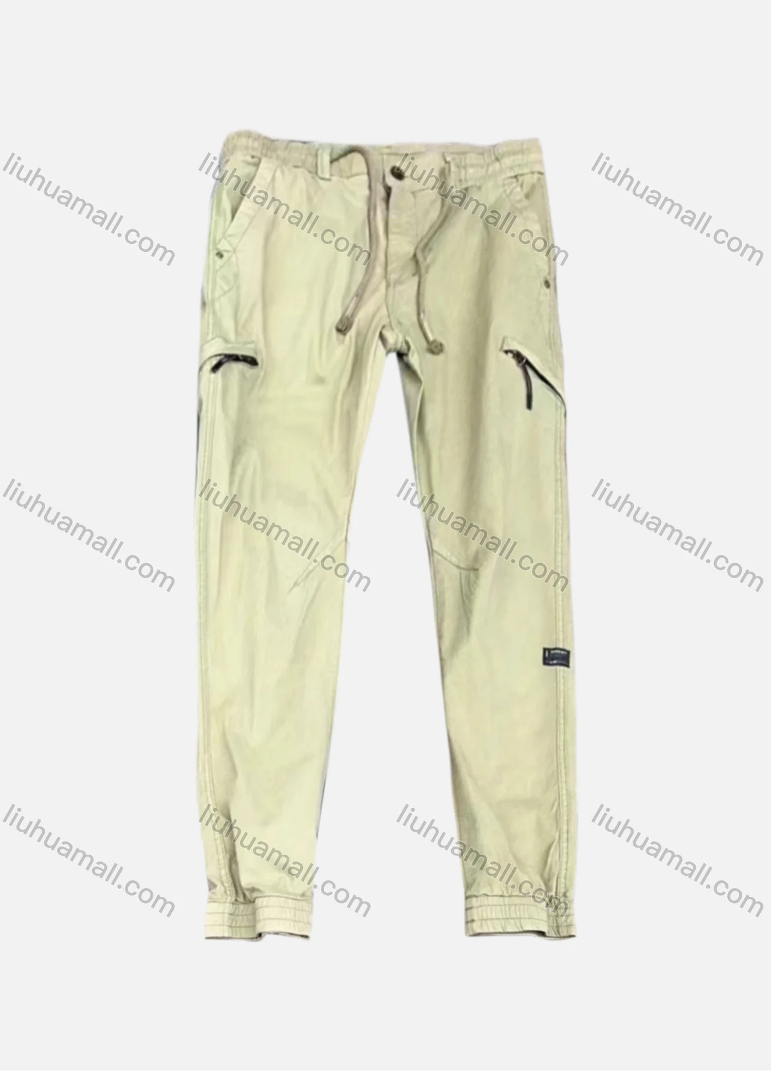 Wholesale Men's Casual Plain Zipper Pockets Drawstring Cargo Pant 667# - Liuhuamall