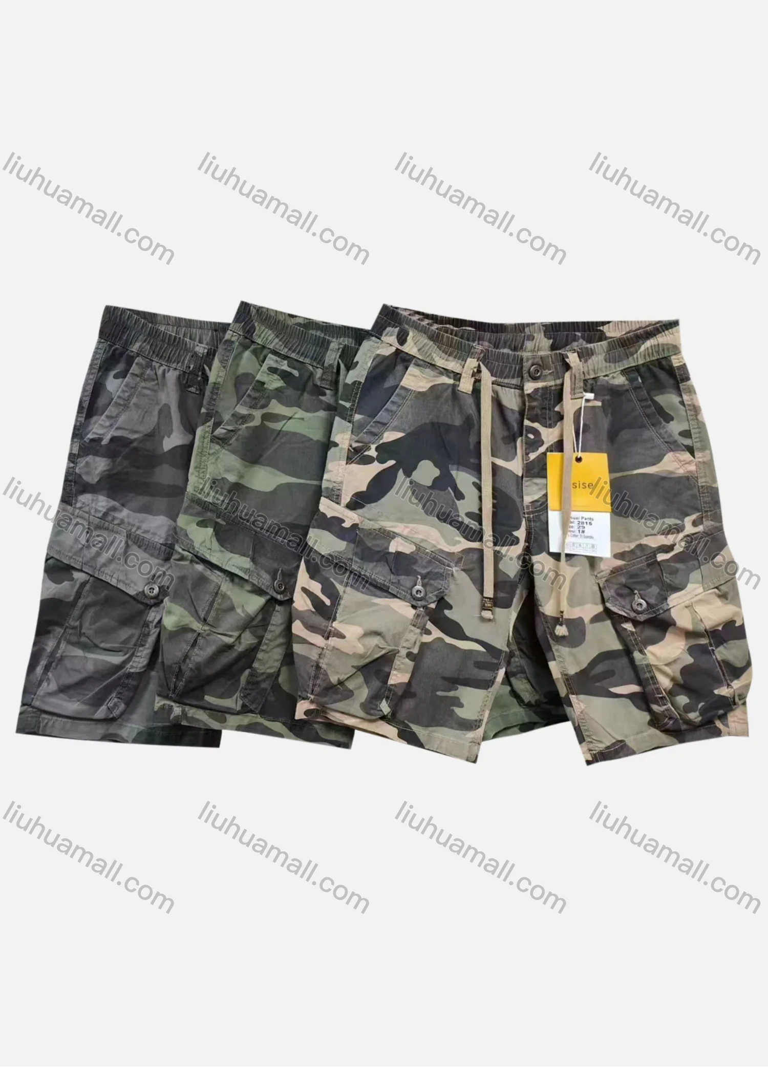 Wholesale Men's Casual Camouflage Flap Pockets Drawstring Cargo Shorts 2815# - Liuhuamall