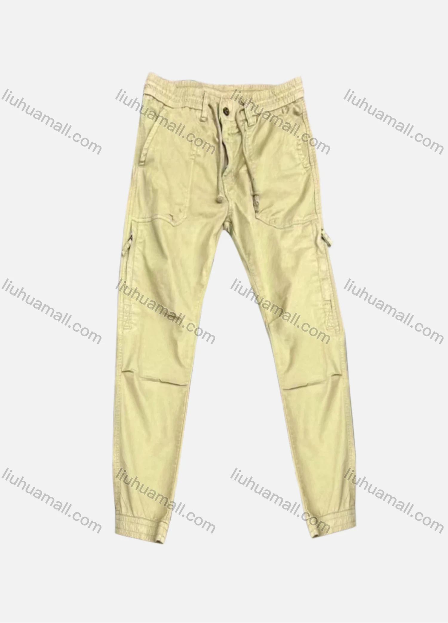 Wholesale Men's Casual Plain Zipper Pockets Drawstring Cargo Pant 7601# - Liuhuamall