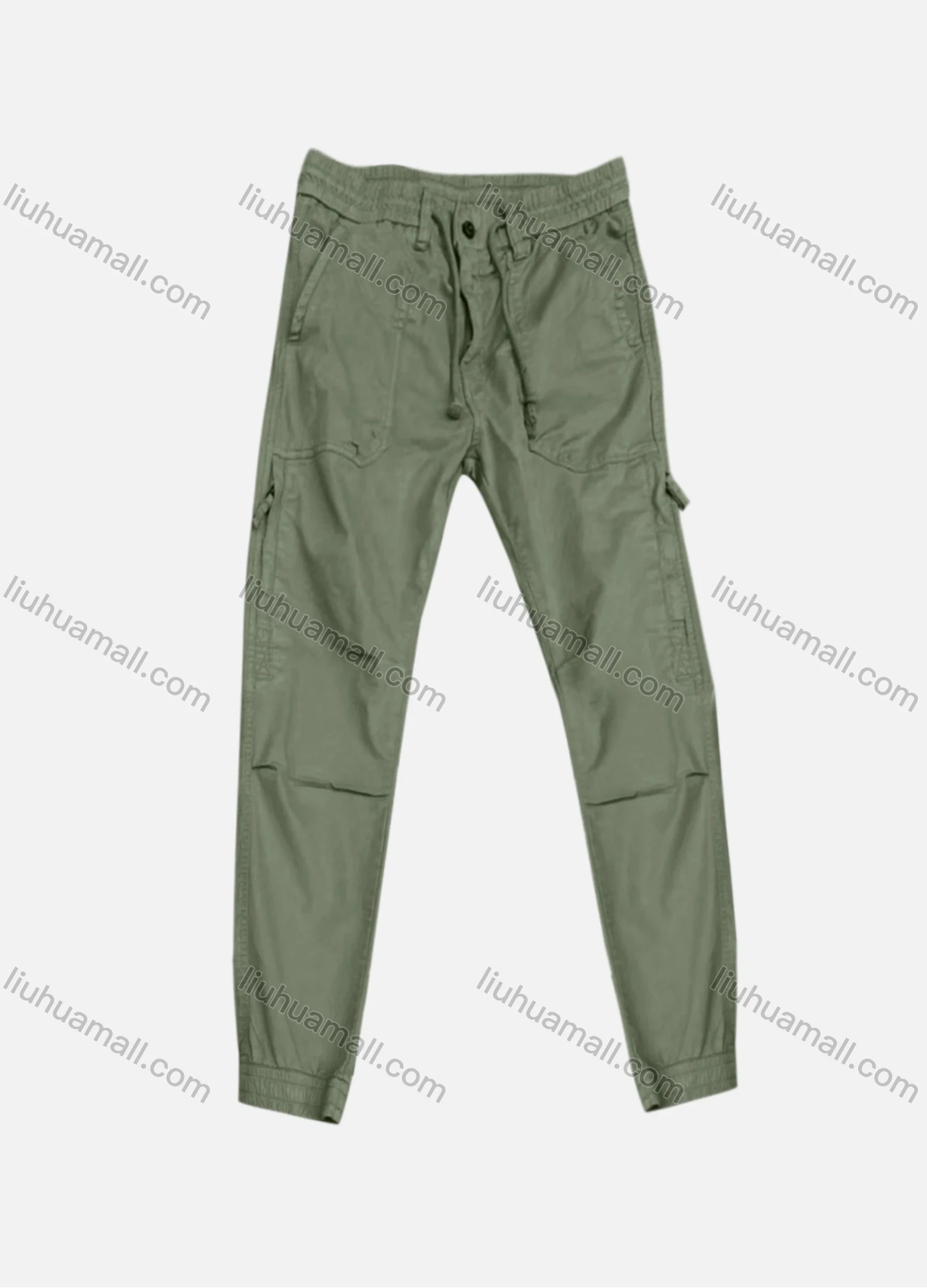 Wholesale Men's Casual Plain Zipper Pockets Drawstring Cargo Pant 7601# - Liuhuamall