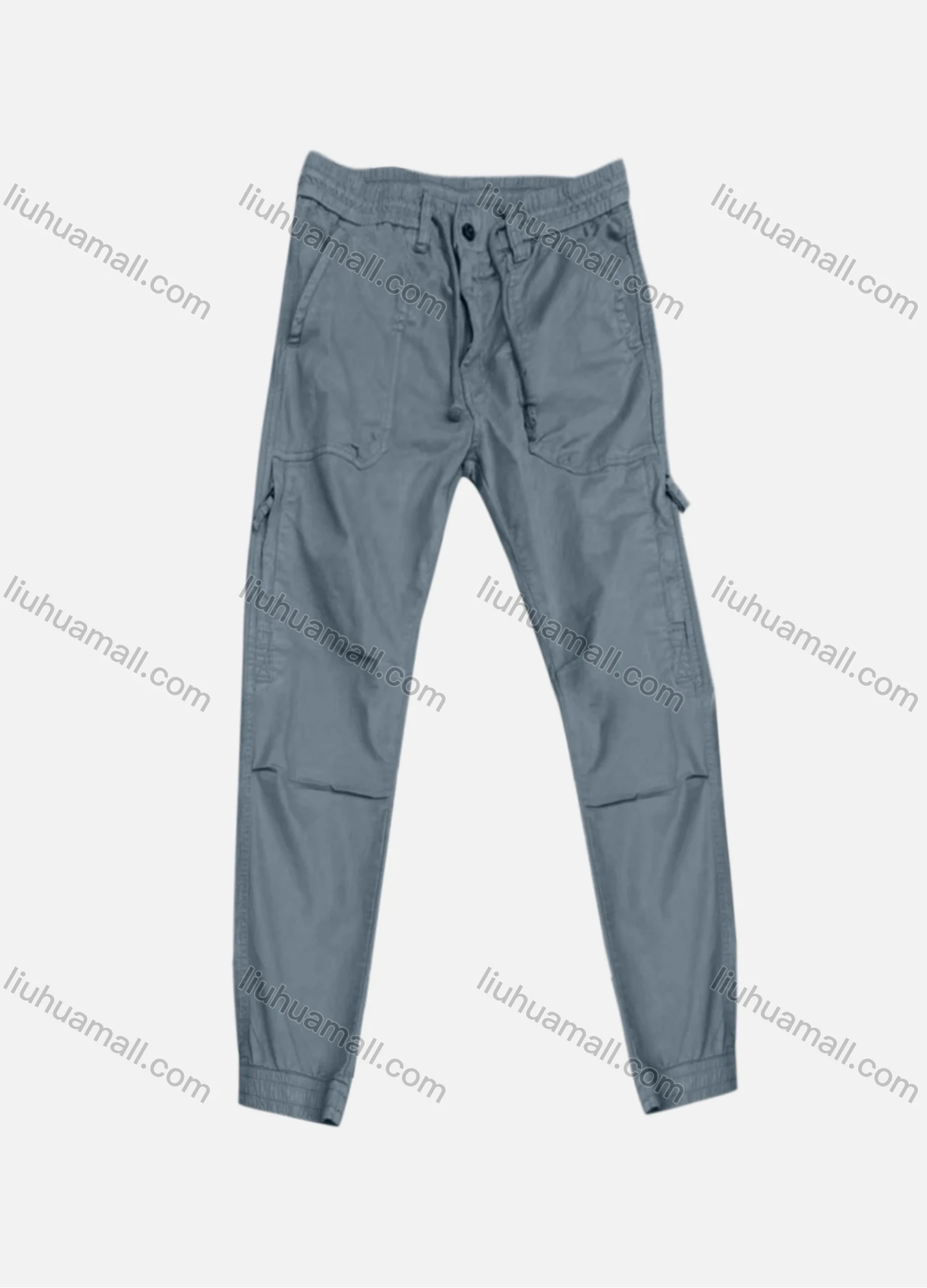 Wholesale Men's Casual Plain Zipper Pockets Drawstring Cargo Pant 7601# - Liuhuamall