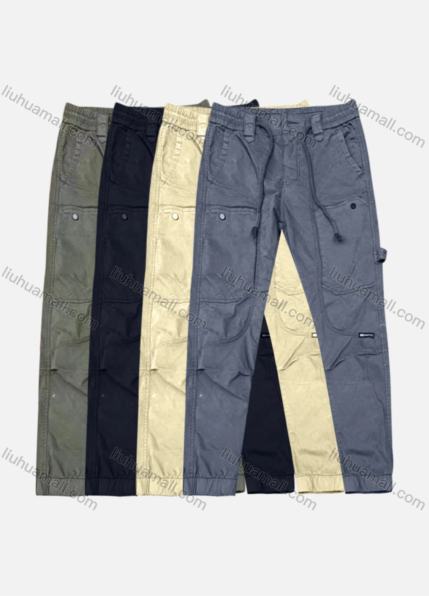 Wholesale Men's Casual Plain Patch Pocket Drawstring Cargo Pant 7602# - Liuhuamall