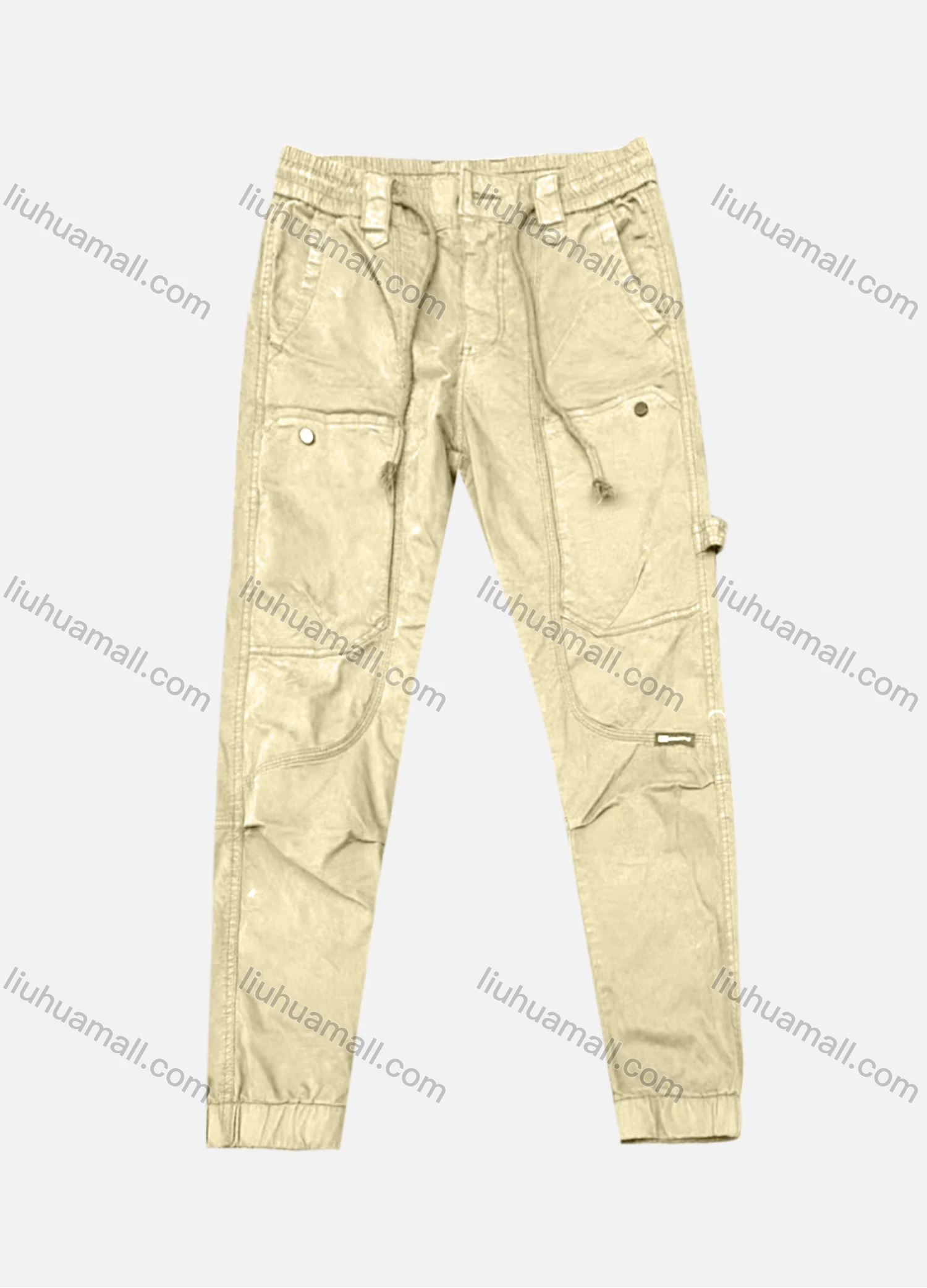 Wholesale Men's Casual Plain Patch Pocket Drawstring Cargo Pant 7602# - Liuhuamall