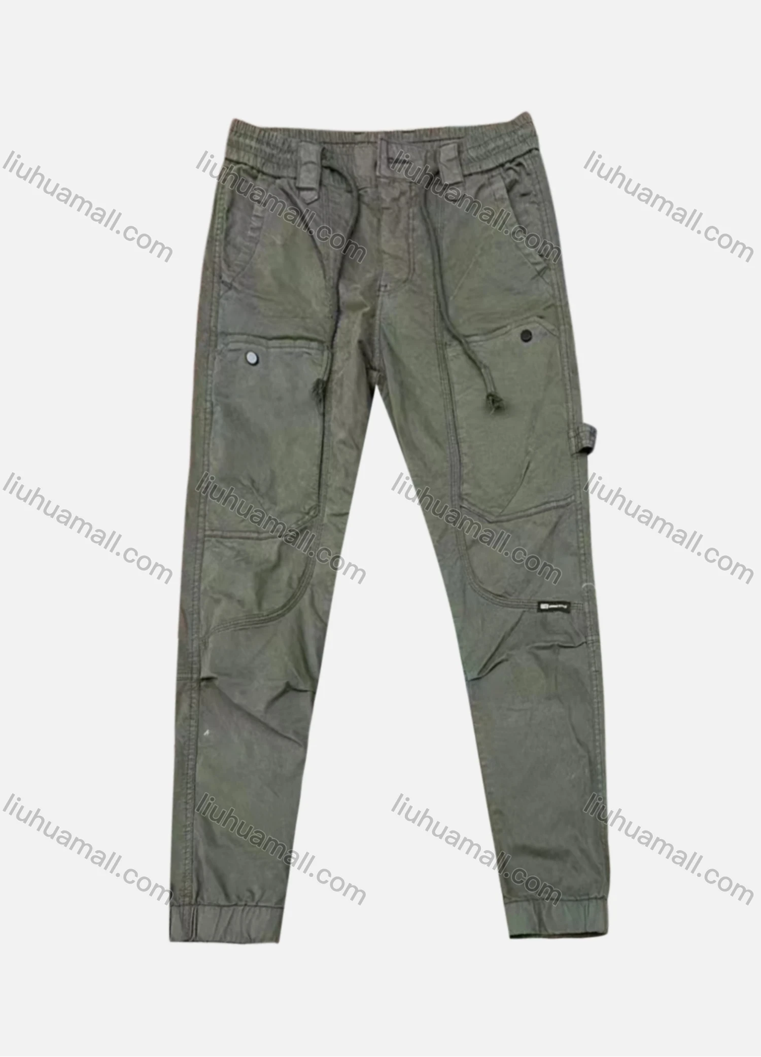 Wholesale Men's Casual Plain Patch Pocket Drawstring Cargo Pant 7602# - Liuhuamall