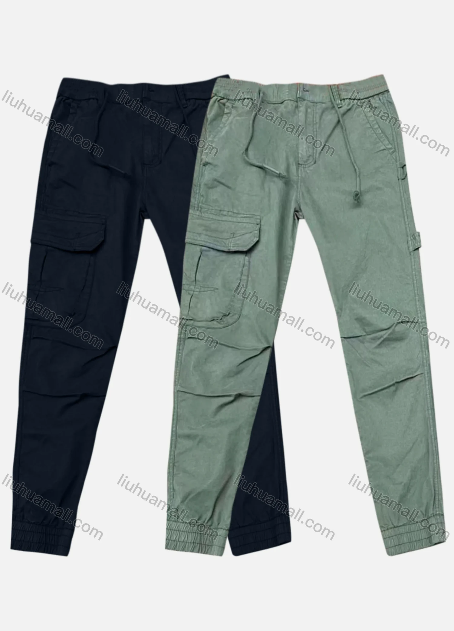 Wholesale Men's Casual Plain Flap Pockets Drawstring Pleated Cargo Pant 7603# - Liuhuamall