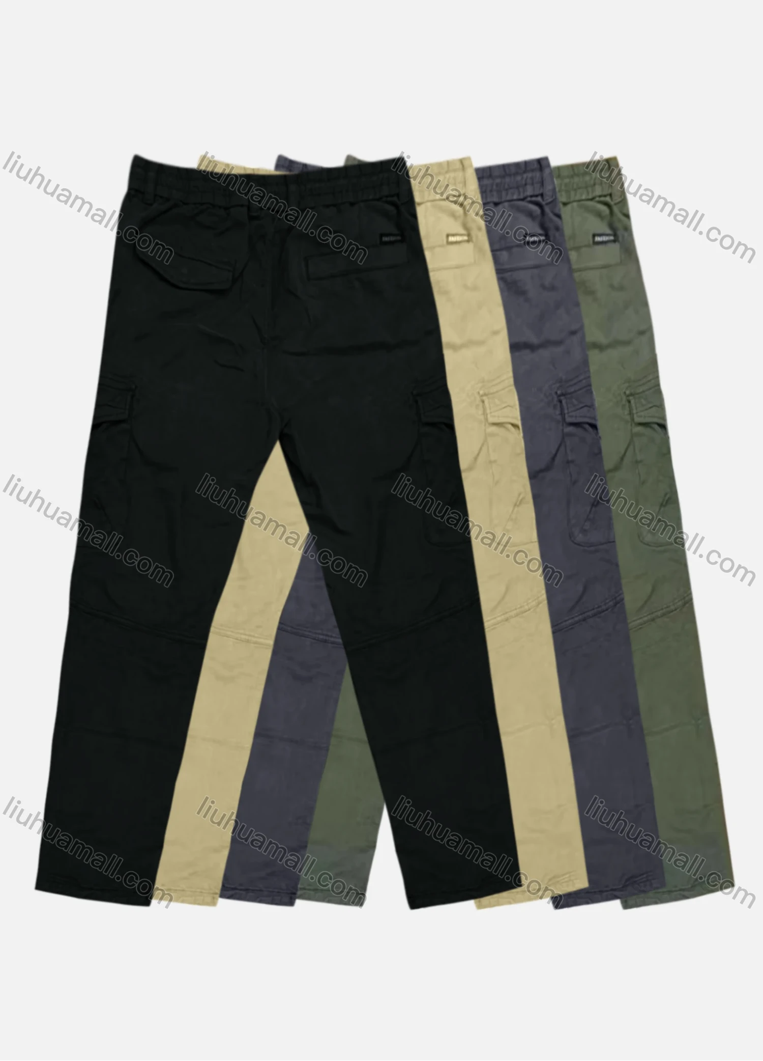 Wholesale Men's Casual Plain Flap Pockets Elastic Waist Cargo Pant 7606# - Liuhuamall