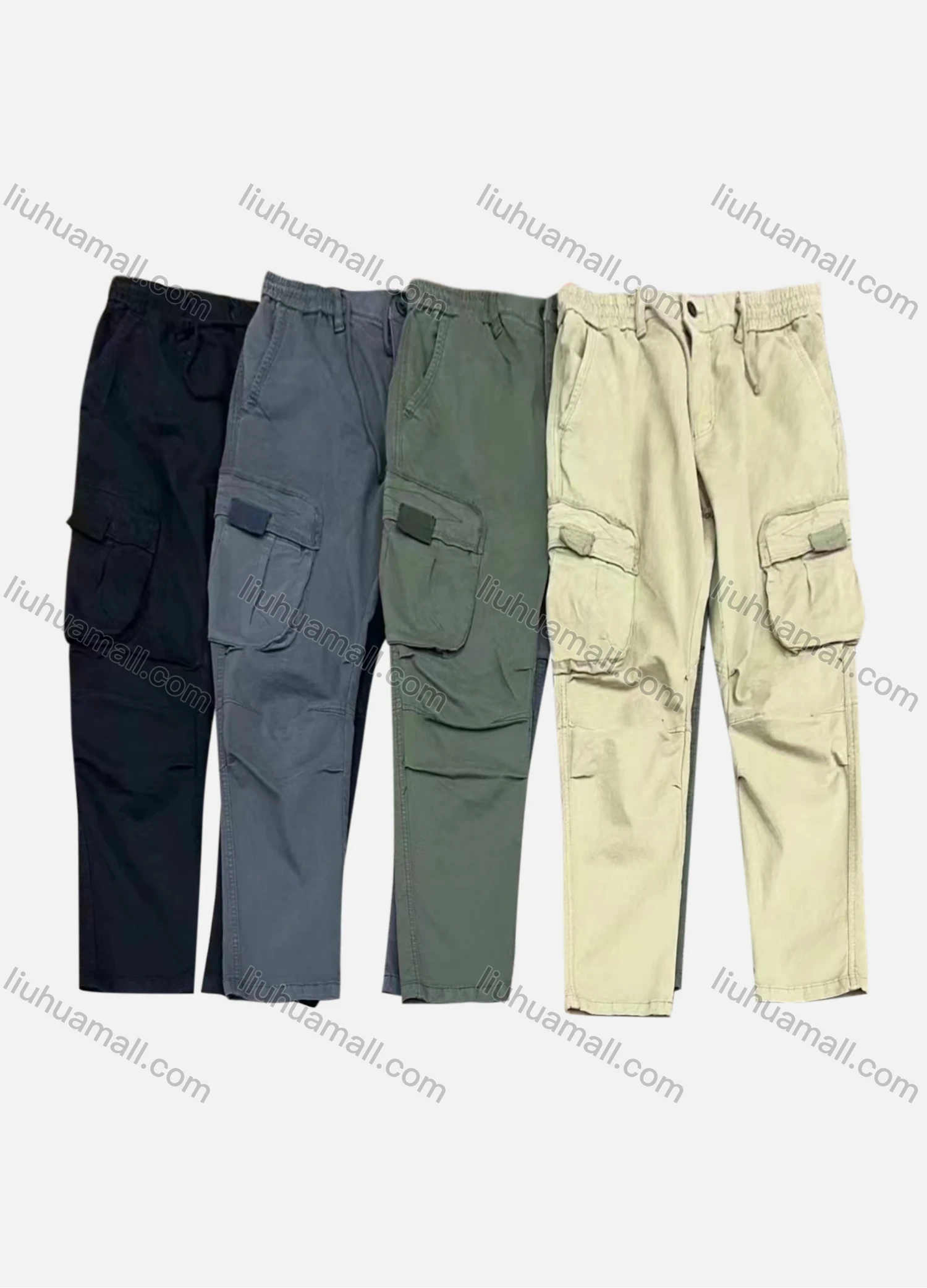 Wholesale Men's Casual Plain Flap Pockets Drawstring Pleated Cargo Pant 7607# - Liuhuamall