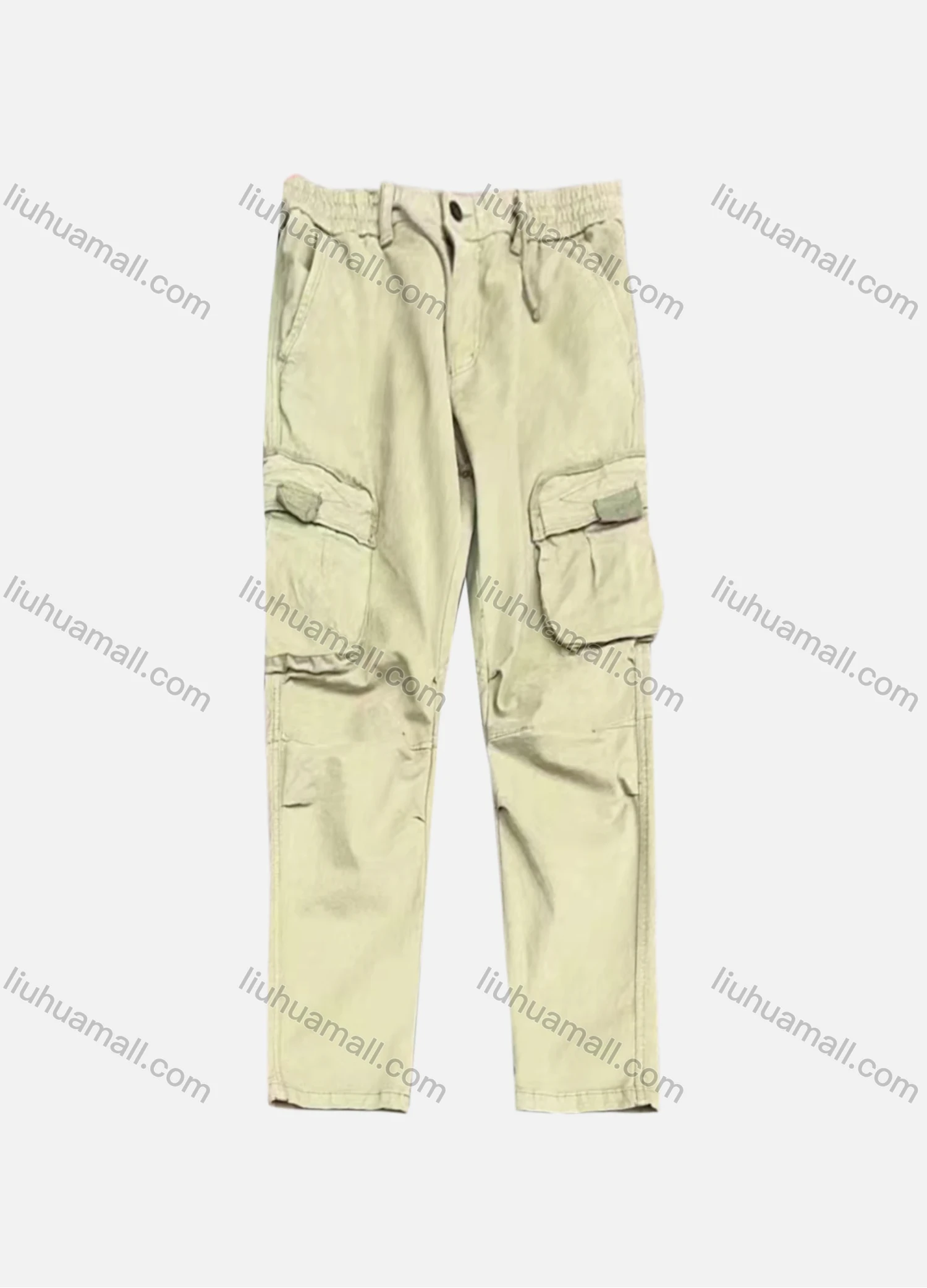 Wholesale Men's Casual Plain Flap Pockets Drawstring Pleated Cargo Pant 7607# - Liuhuamall