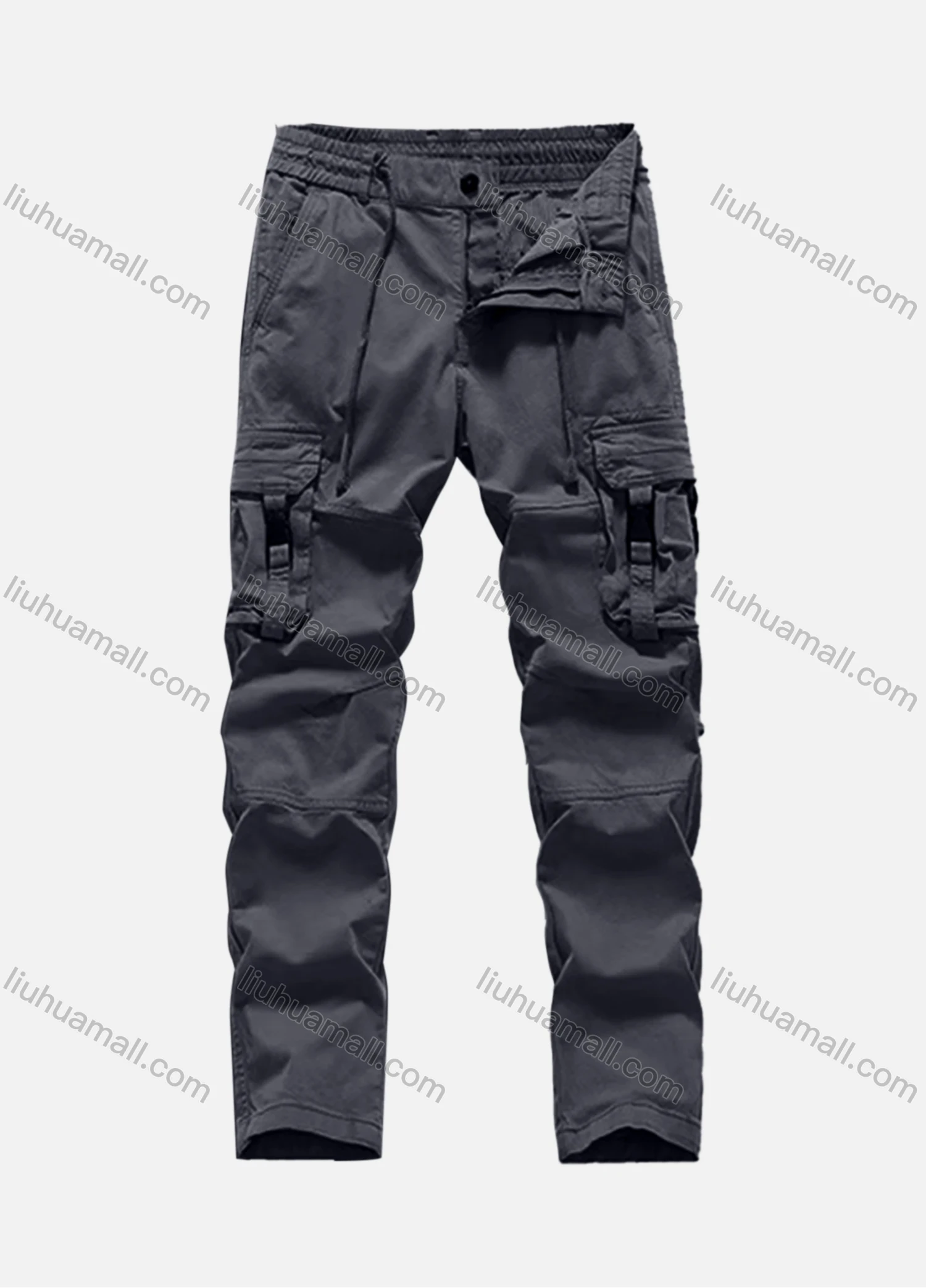 Wholesale Men's Casual Plain Flap Pockets Drawstring Cargo Pant 7612# - Liuhuamall