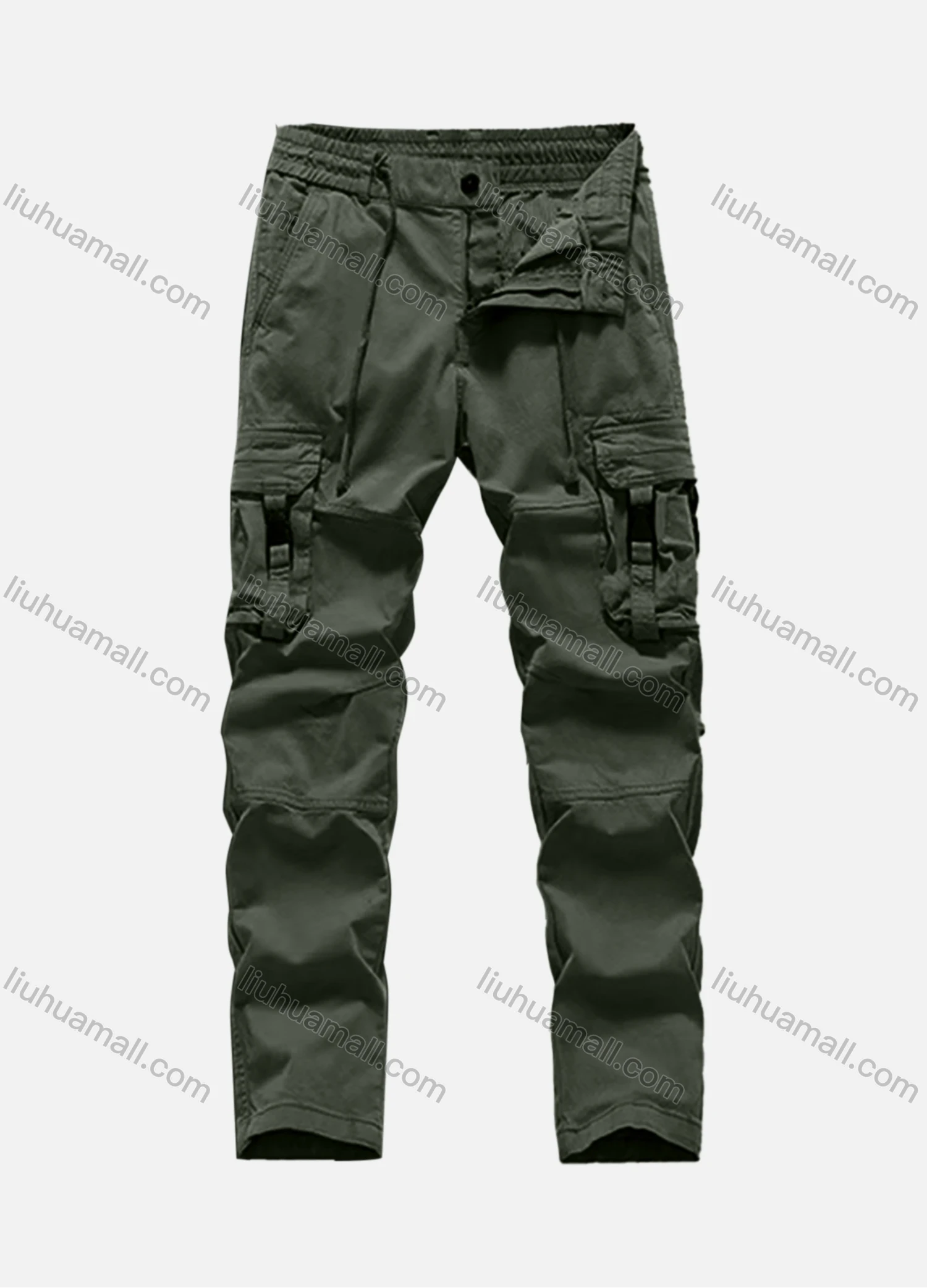 Wholesale Men's Casual Plain Flap Pockets Drawstring Cargo Pant 7612# - Liuhuamall