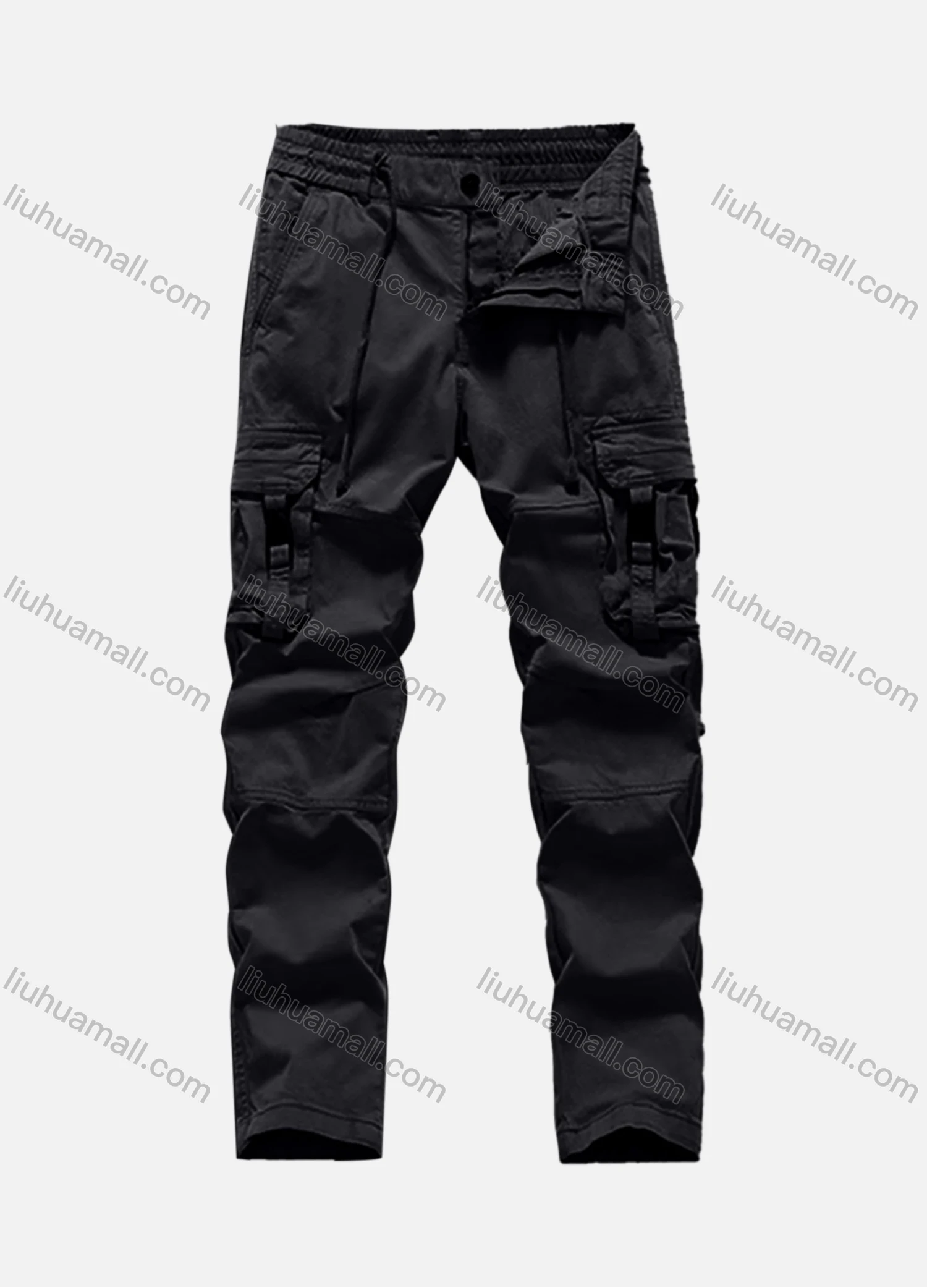 Wholesale Men's Casual Plain Flap Pockets Drawstring Cargo Pant 7612# - Liuhuamall