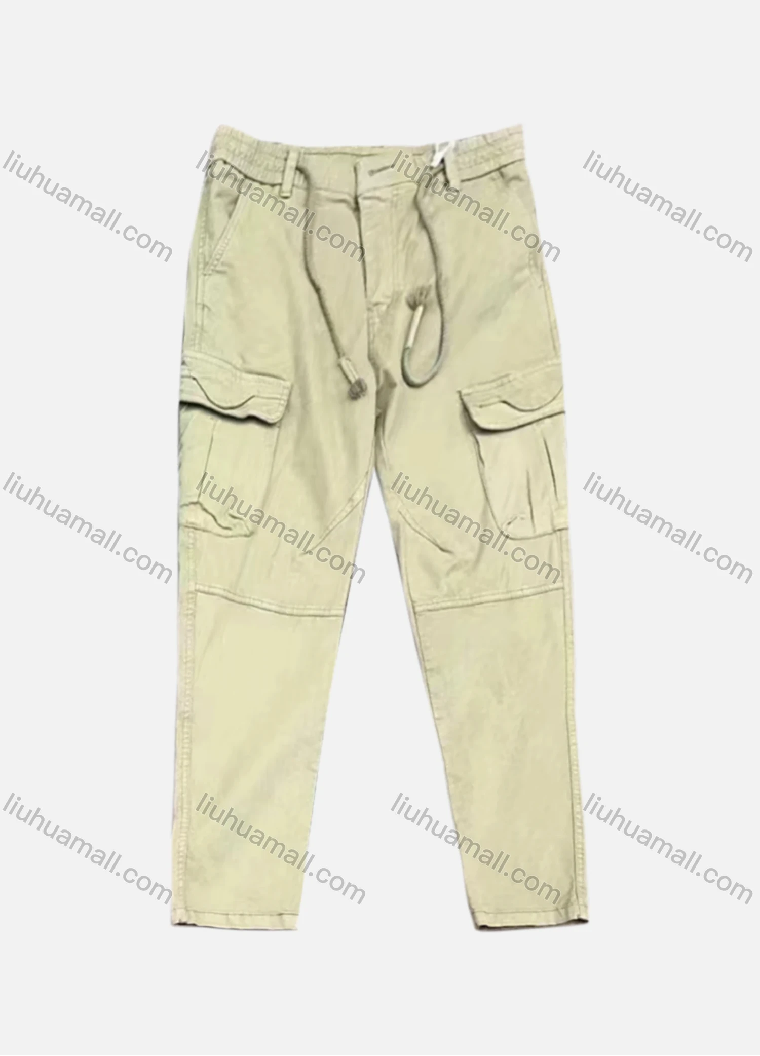 Wholesale Men's Casual Plain Flap Pockets Drawstring Elastic Waist Cargo Pant 7617# - Liuhuamall