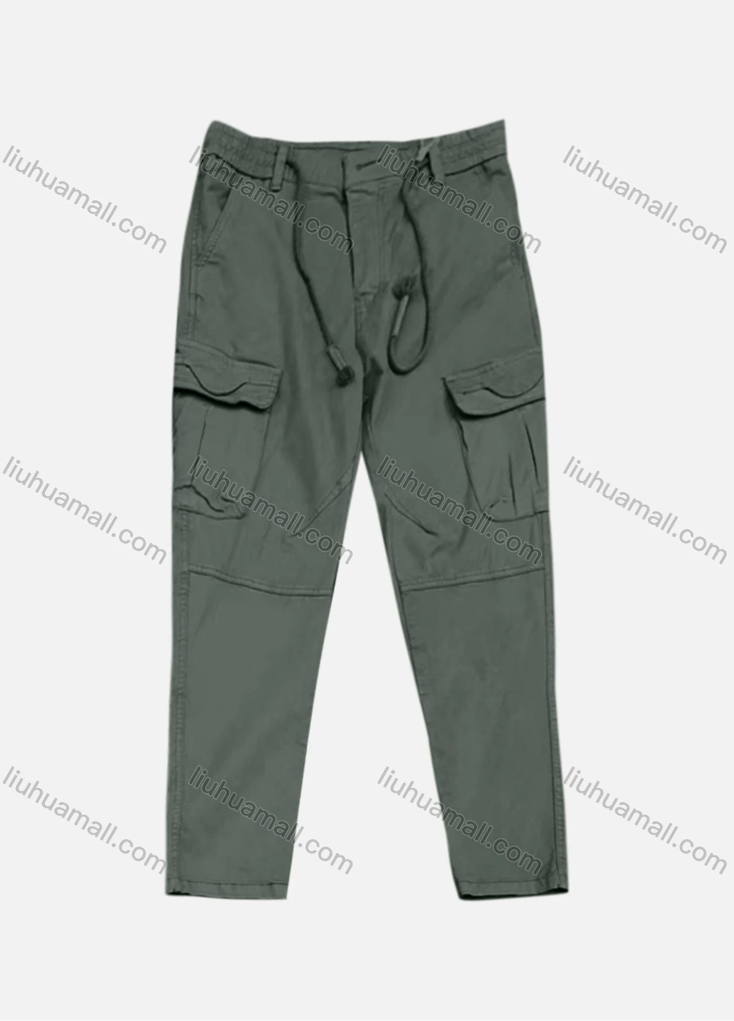 Wholesale Men's Casual Plain Flap Pockets Drawstring Elastic Waist Cargo Pant 7617# - Liuhuamall