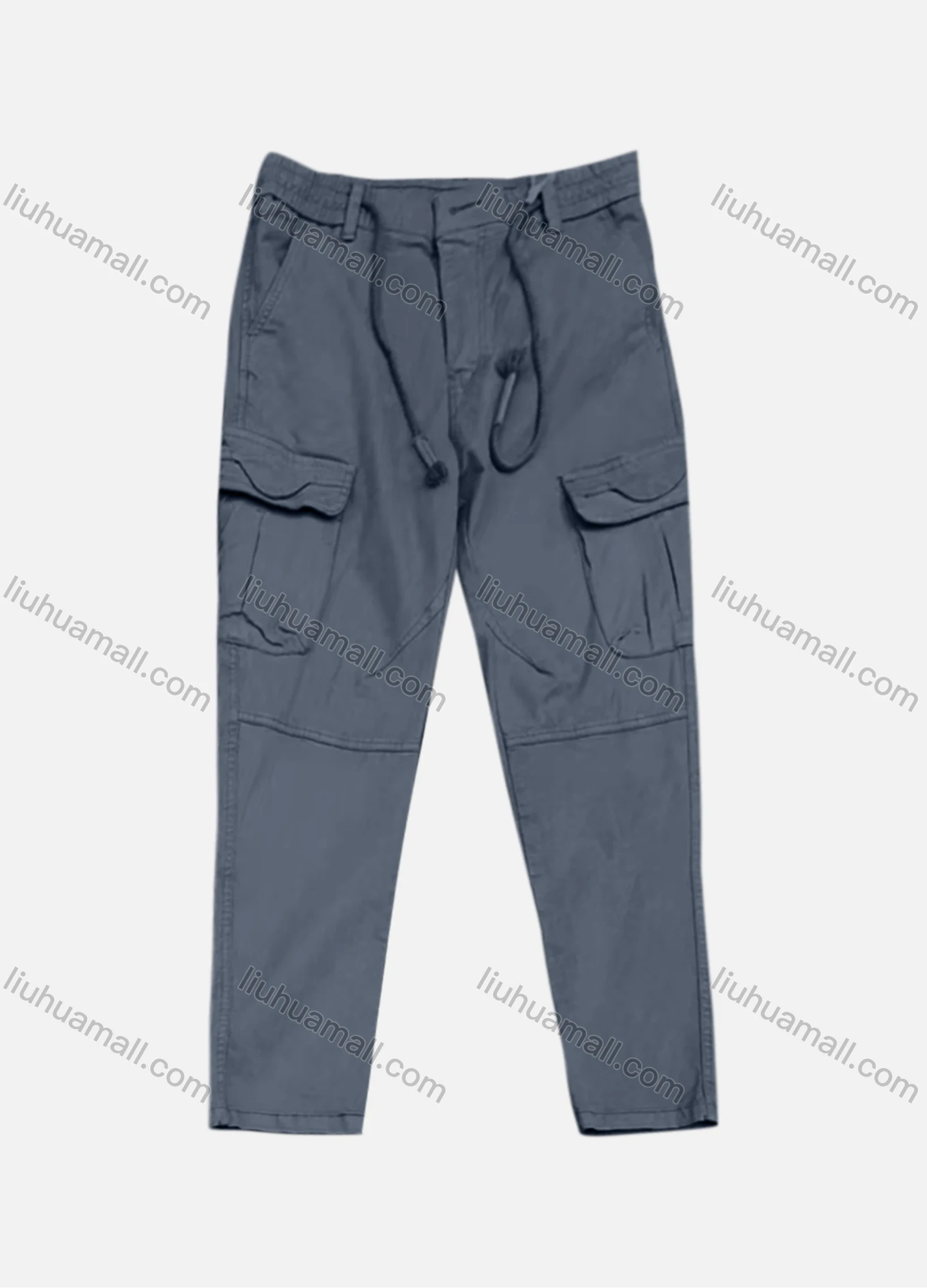 Wholesale Men's Casual Plain Flap Pockets Drawstring Elastic Waist Cargo Pant 7617# - Liuhuamall