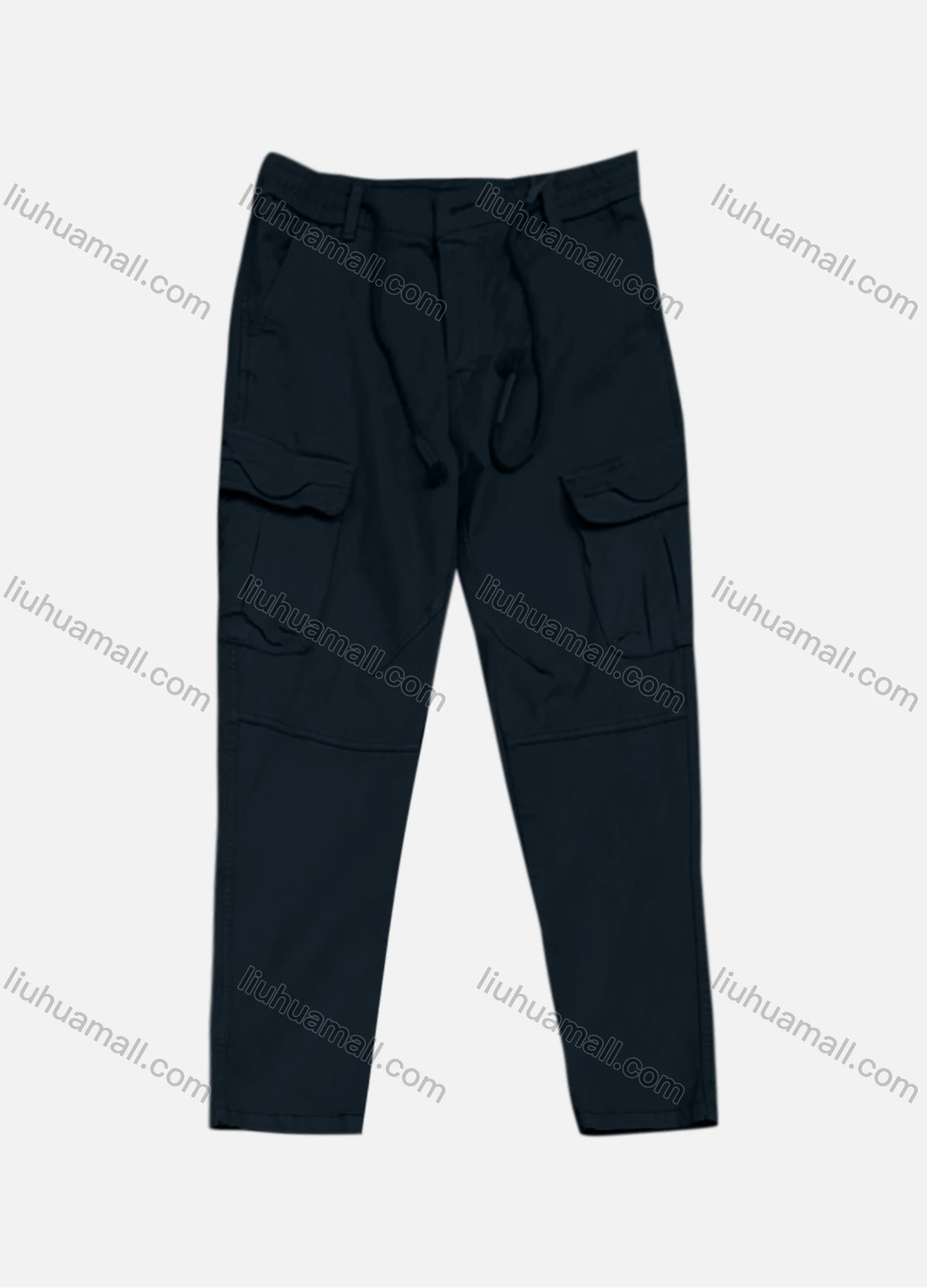 Wholesale Men's Casual Plain Flap Pockets Drawstring Elastic Waist Cargo Pant 7617# - Liuhuamall