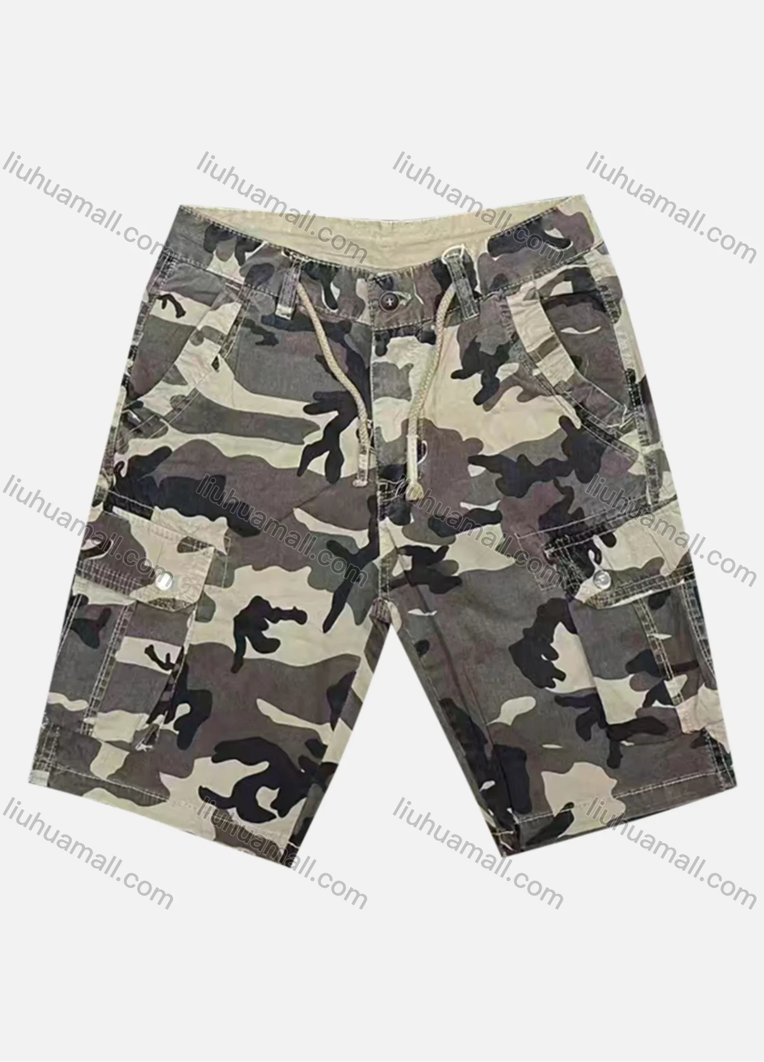 Wholesale Men's Casual Camouflage Flap Pockets Drawstring Cargo Shorts 8991# - Liuhuamall