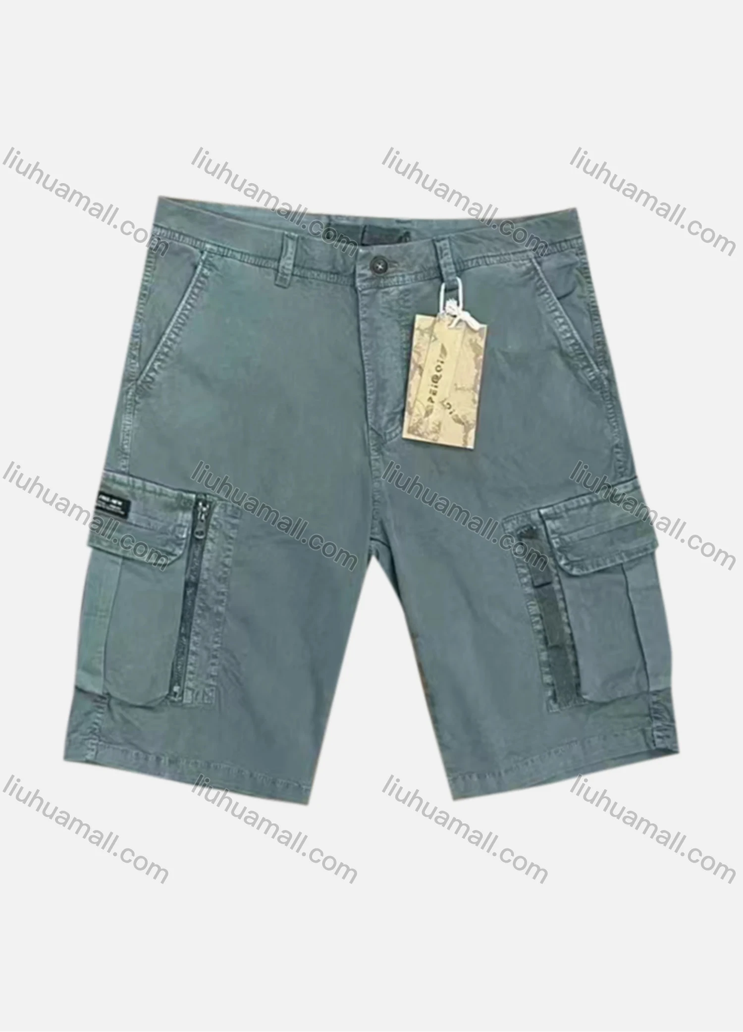 Wholesale Men's Casual Plain Flap Pockets Zip Decor Cargo Shorts 9302# - Liuhuamall