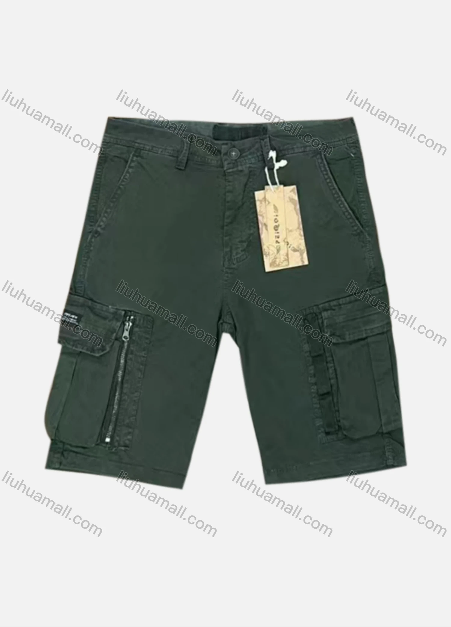 Wholesale Men's Casual Plain Flap Pockets Zip Decor Cargo Shorts 9302# - Liuhuamall