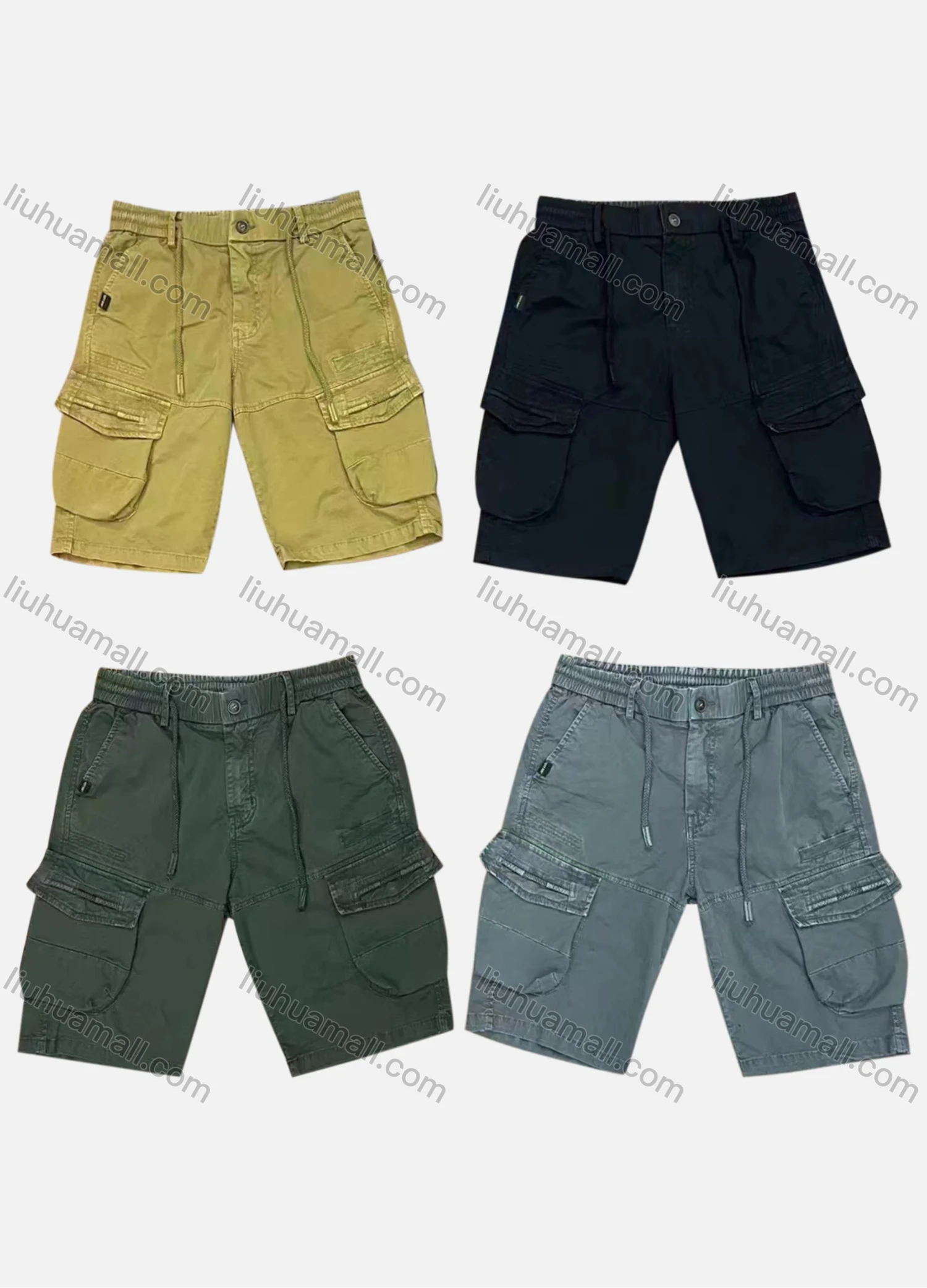 Wholesale Men's Casual Plain Flap Pockets Drawstring Cargo Shorts 9303# - Liuhuamall