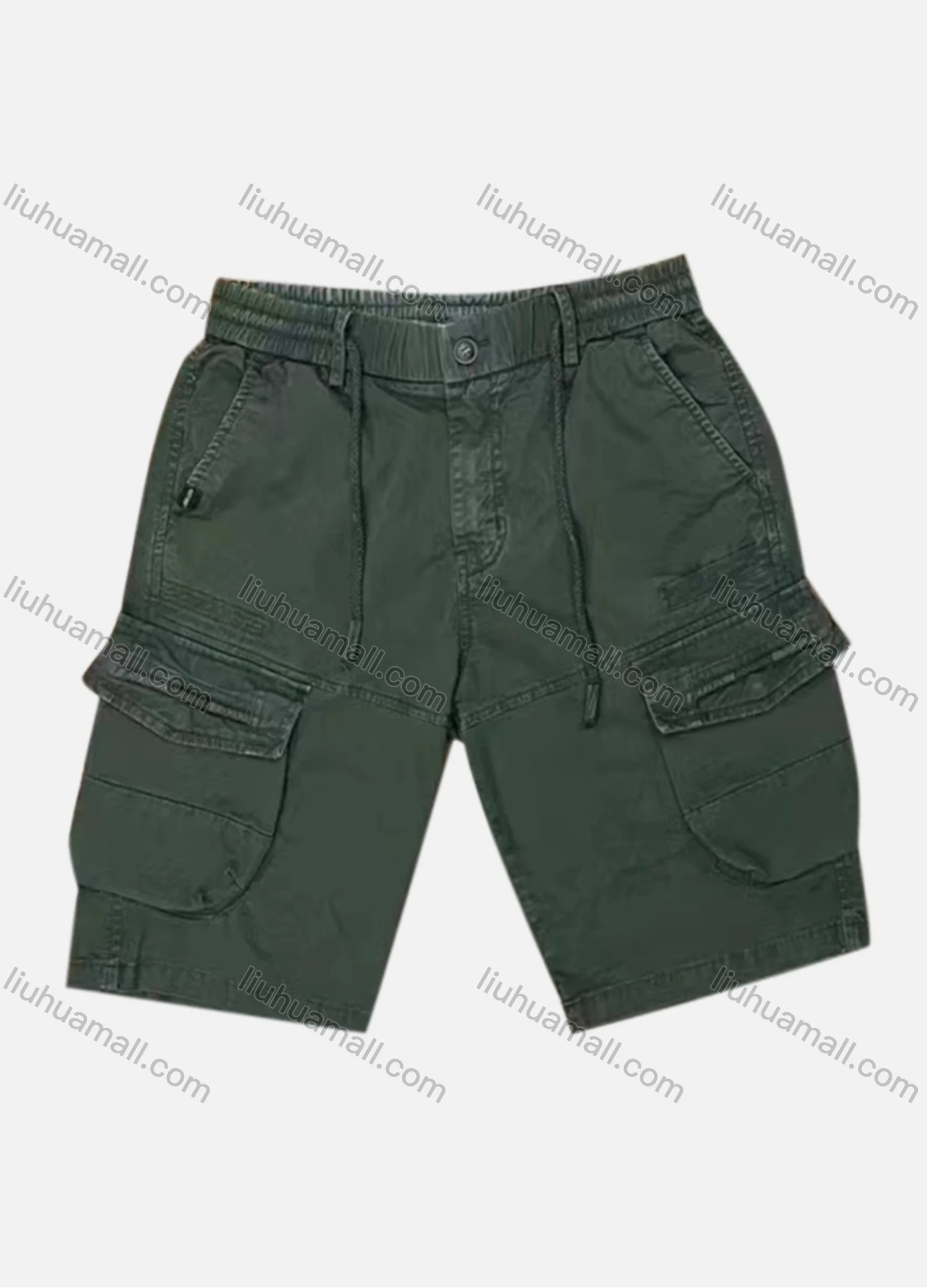 Wholesale Men's Casual Plain Flap Pockets Drawstring Cargo Shorts 9303# - Liuhuamall