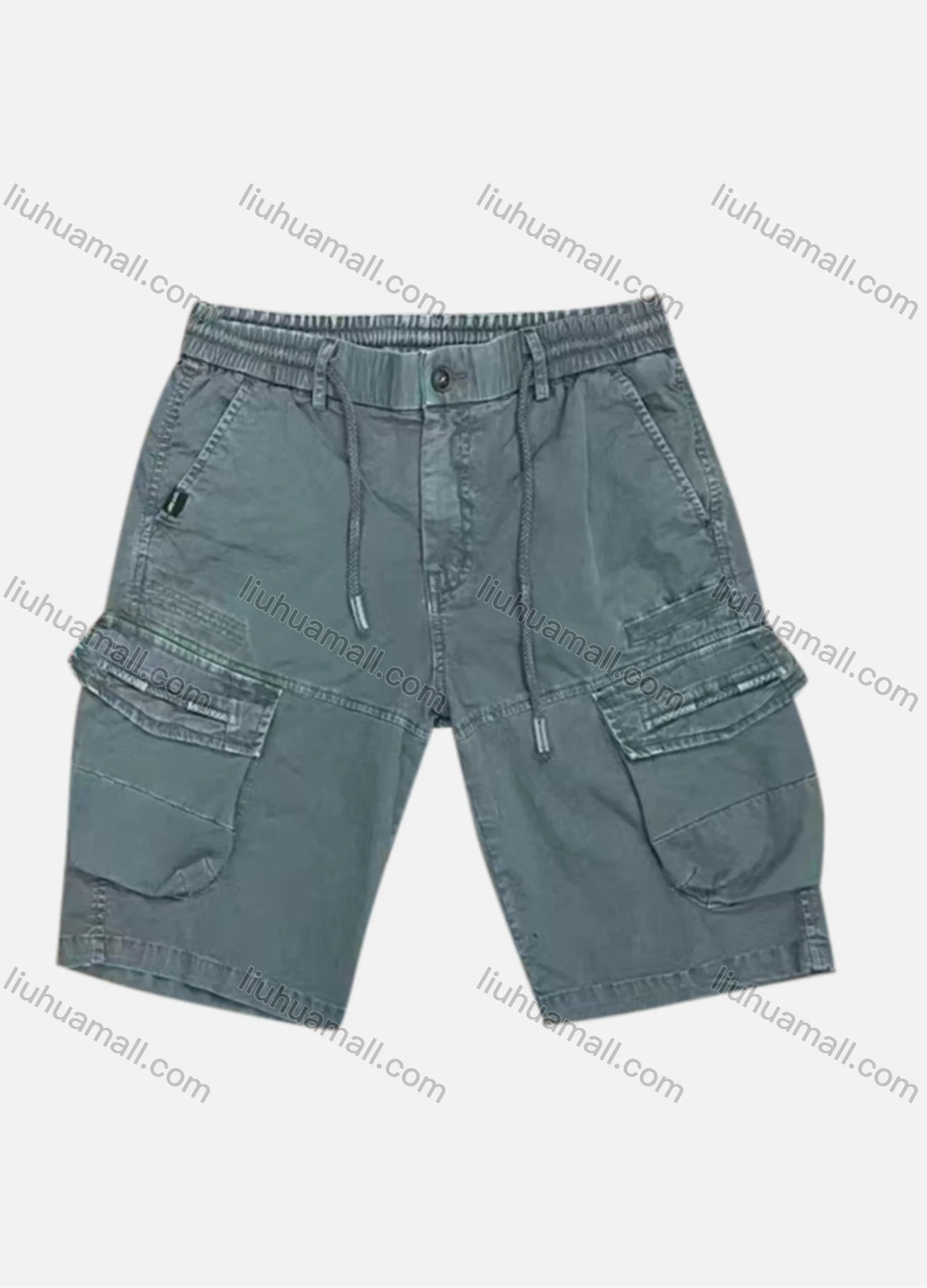 Wholesale Men's Casual Plain Flap Pockets Drawstring Cargo Shorts 9303# - Liuhuamall
