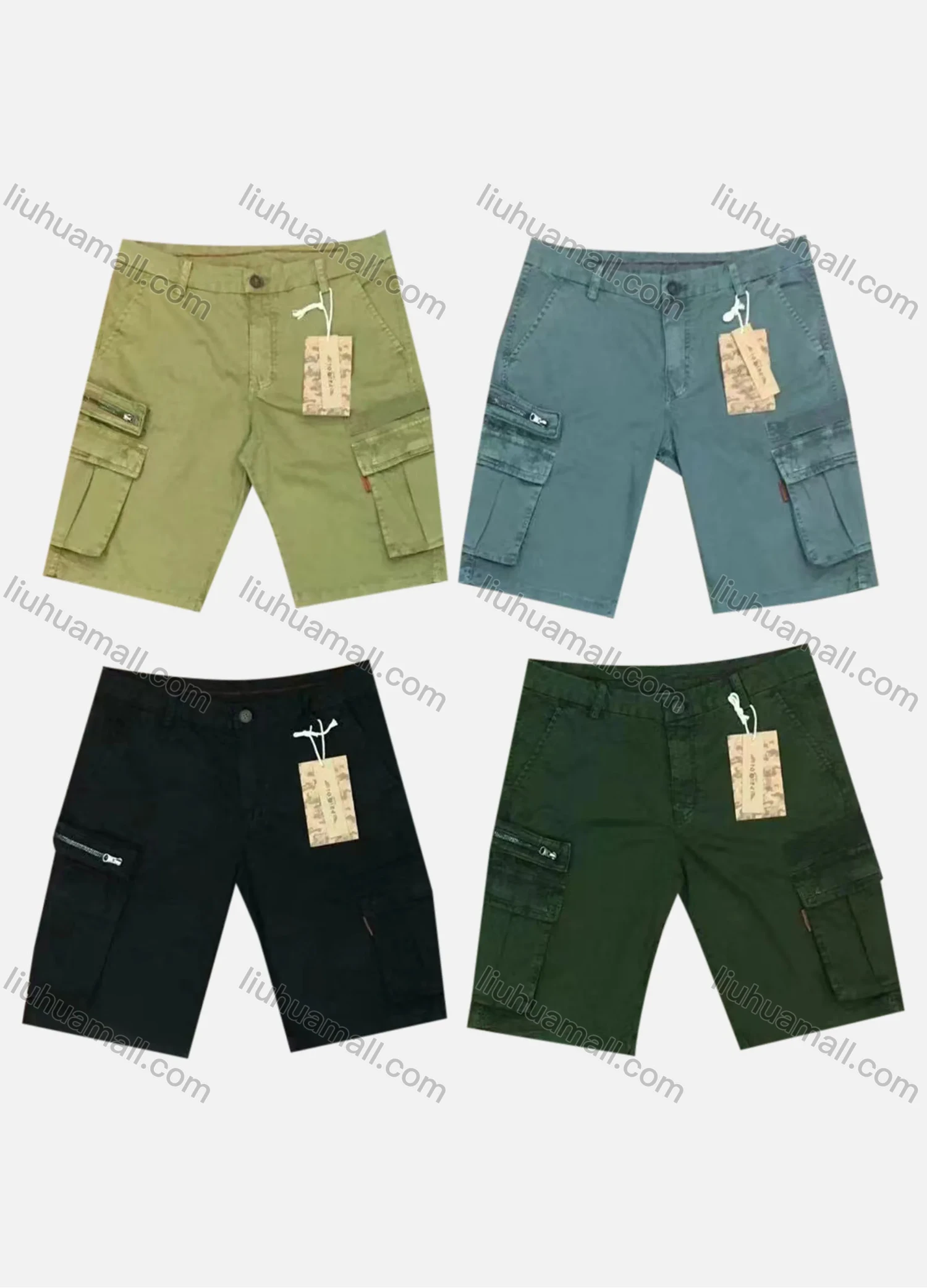 Wholesale Men's Casual Plain Flap Pockets Zip Decor Cargo Shorts 9380# - Liuhuamall