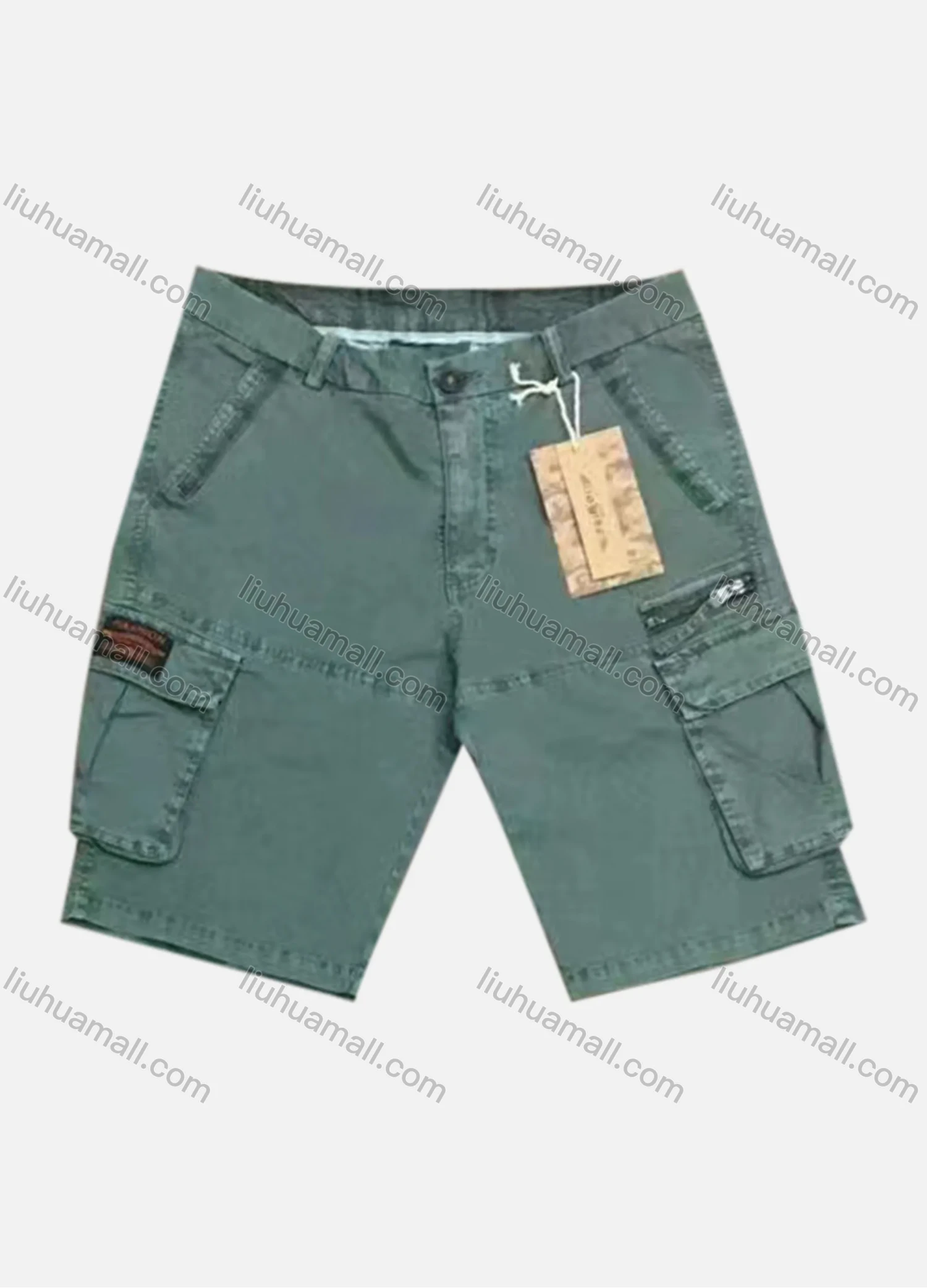 Wholesale Men's Casual Plain Flap Pockets Zip Decor Cargo Shorts 9381# - Liuhuamall