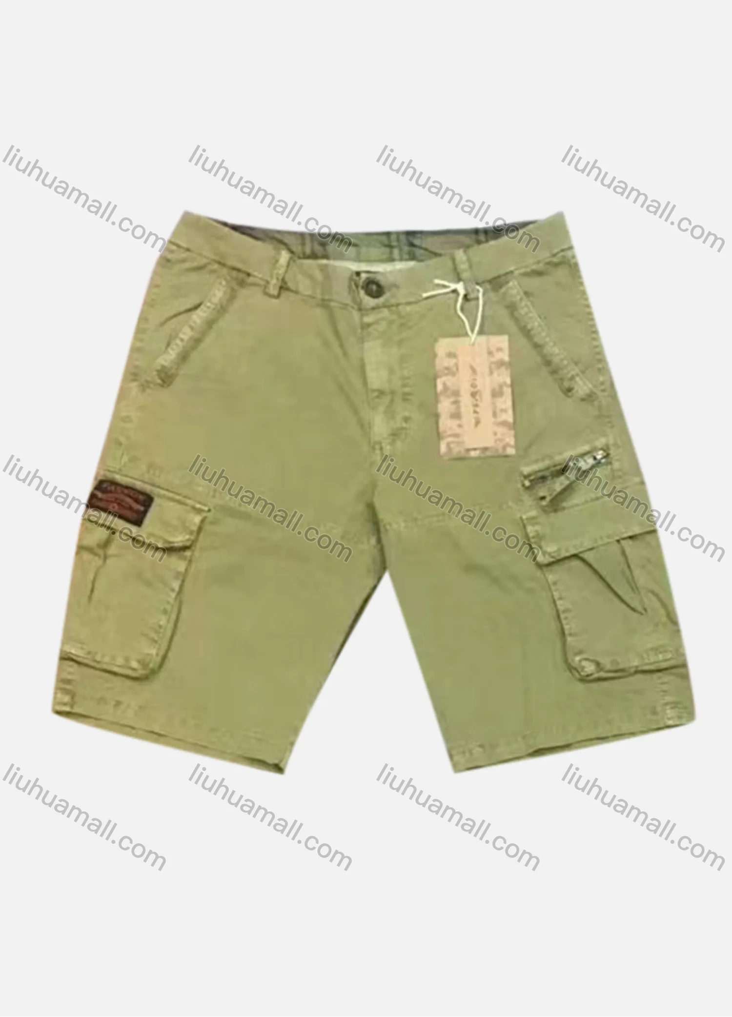 Wholesale Men's Casual Plain Flap Pockets Zip Decor Cargo Shorts 9381# - Liuhuamall