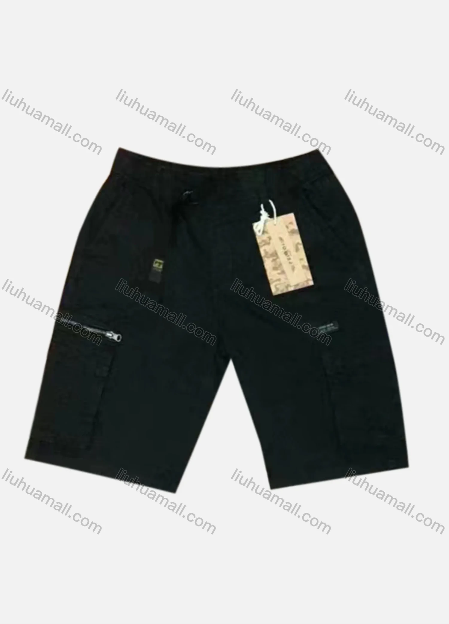 Wholesale Men's Casual Plain Flap Pockets Zip Decor Drawstring Cargo Shorts 9382# - Liuhuamall