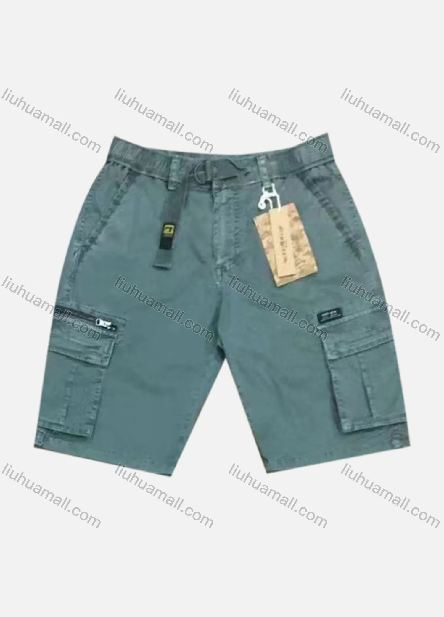 Wholesale Men's Casual Plain Flap Pockets Zip Decor Drawstring Cargo Shorts 9382# - Liuhuamall