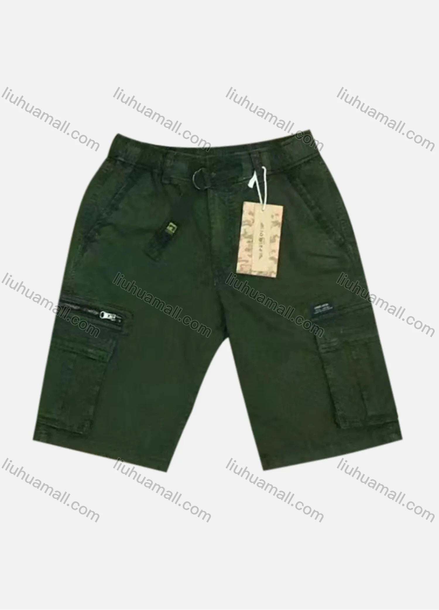Wholesale Men's Casual Plain Flap Pockets Zip Decor Drawstring Cargo Shorts 9382# - Liuhuamall
