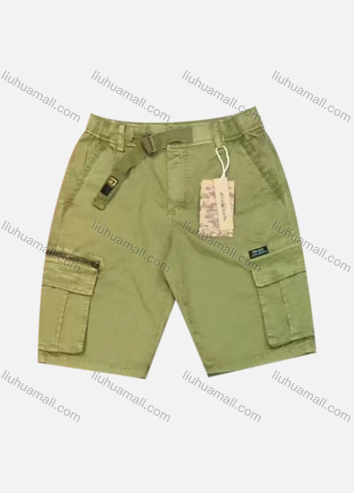 Wholesale Men's Casual Plain Flap Pockets Zip Decor Drawstring Cargo Shorts 9382# - Liuhuamall