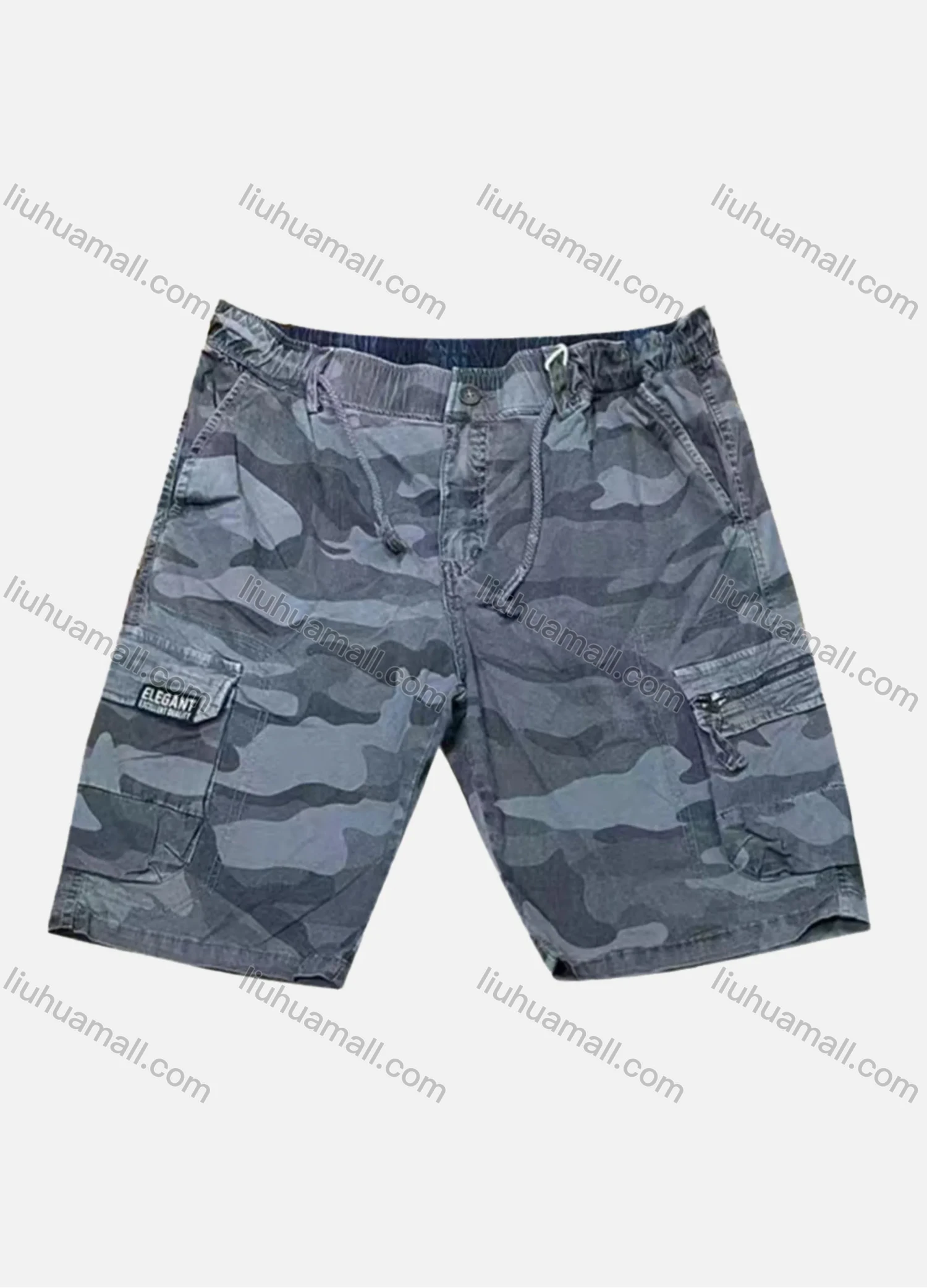 Wholesale Men's Casual Camouflage Flap Pockets Zip Decor Drawstring Cargo Shorts 9383# - Liuhuamall