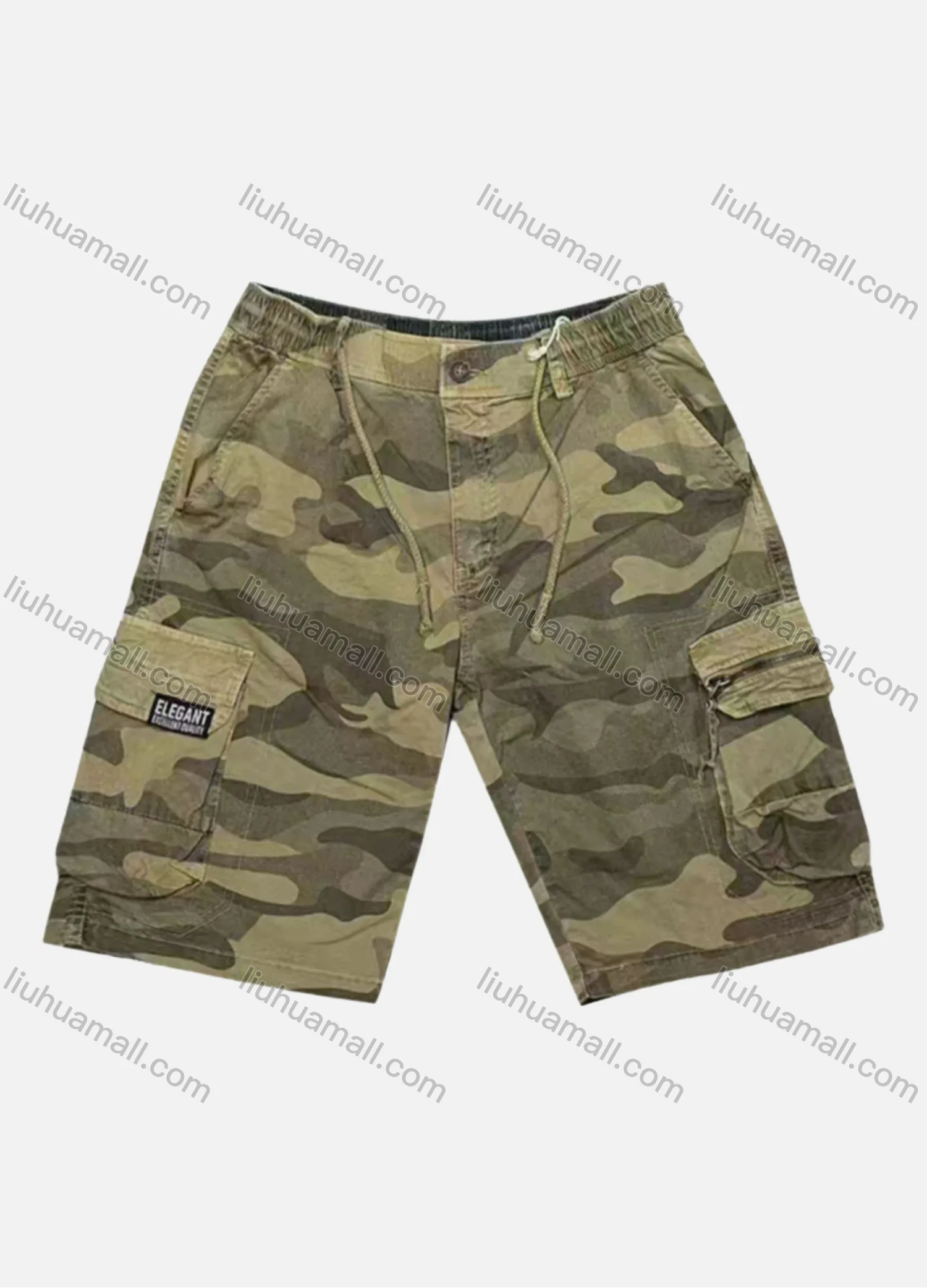 Wholesale Men's Casual Camouflage Flap Pockets Zip Decor Drawstring Cargo Shorts 9383# - Liuhuamall