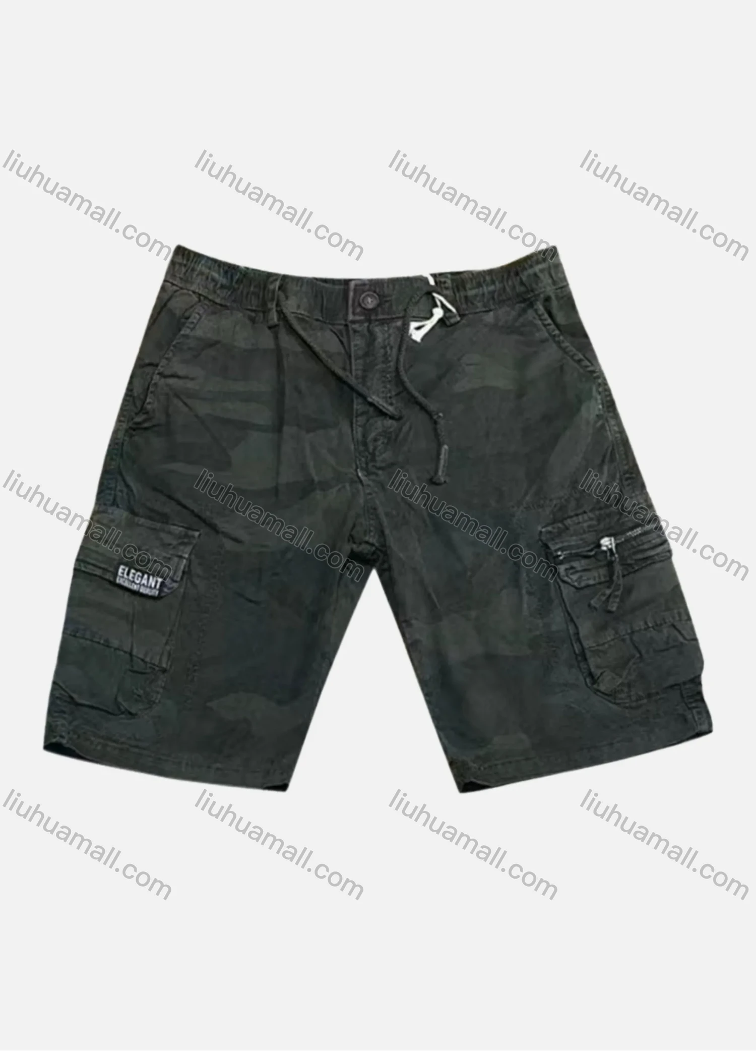Wholesale Men's Casual Camouflage Flap Pockets Zip Decor Drawstring Cargo Shorts 9383# - Liuhuamall